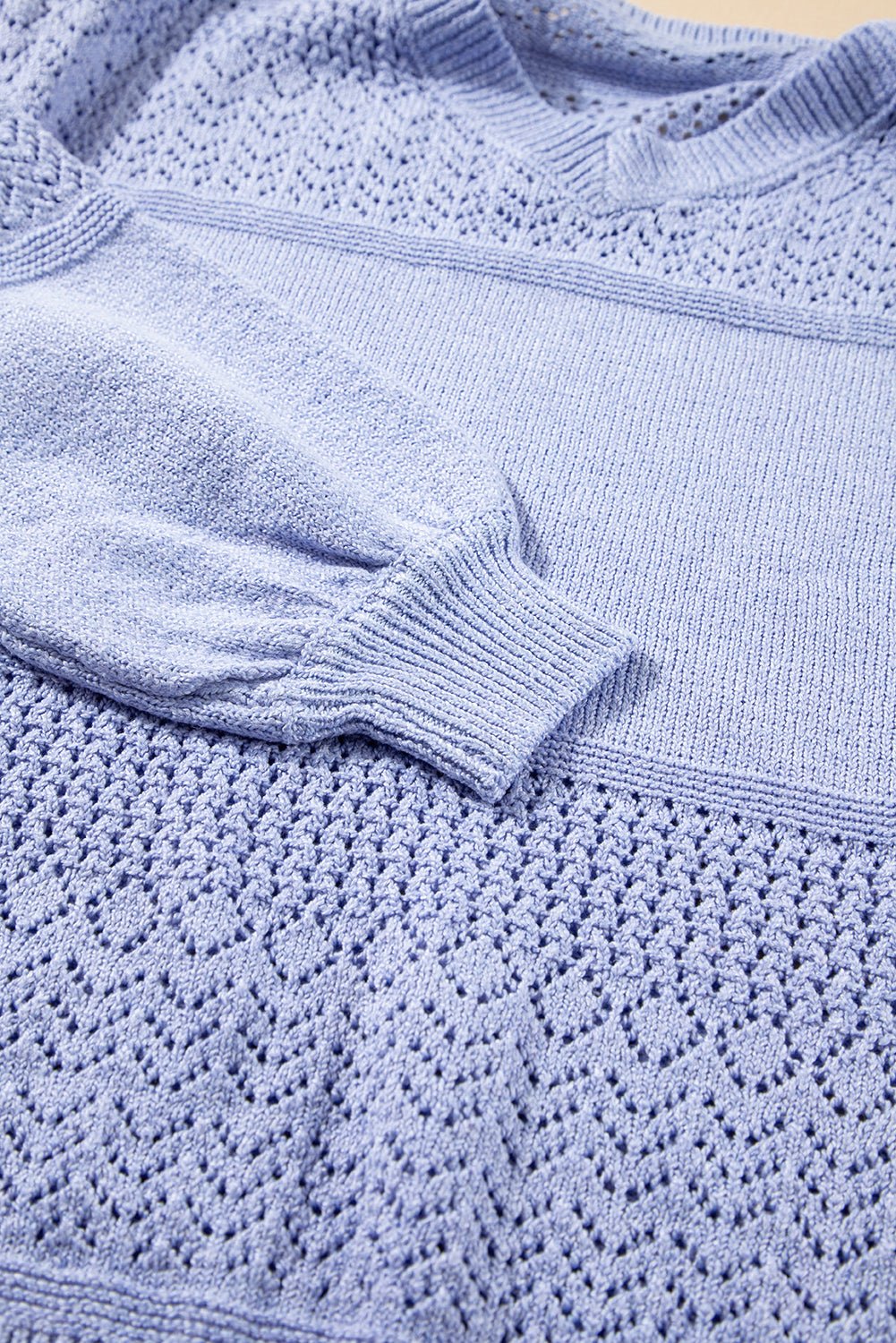 Sky Blue Hollow Long Sleeve V Neck sweater - MAD RUFFI