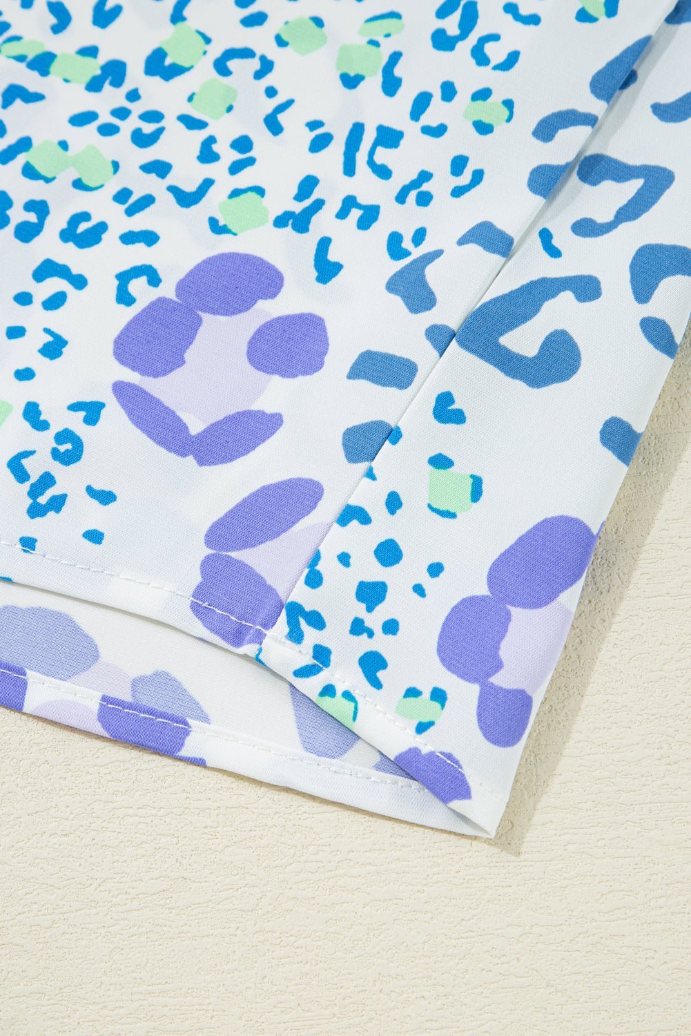 Sky Blue Leopard Print V Neck Short Sleeve Plus Size Top - MAD RUFFI