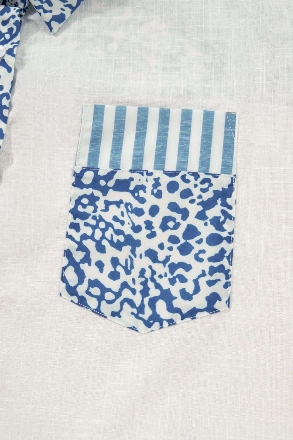 Sky Blue Leopard Striped Patchwork Casual Plus Shirt - MAD RUFFI