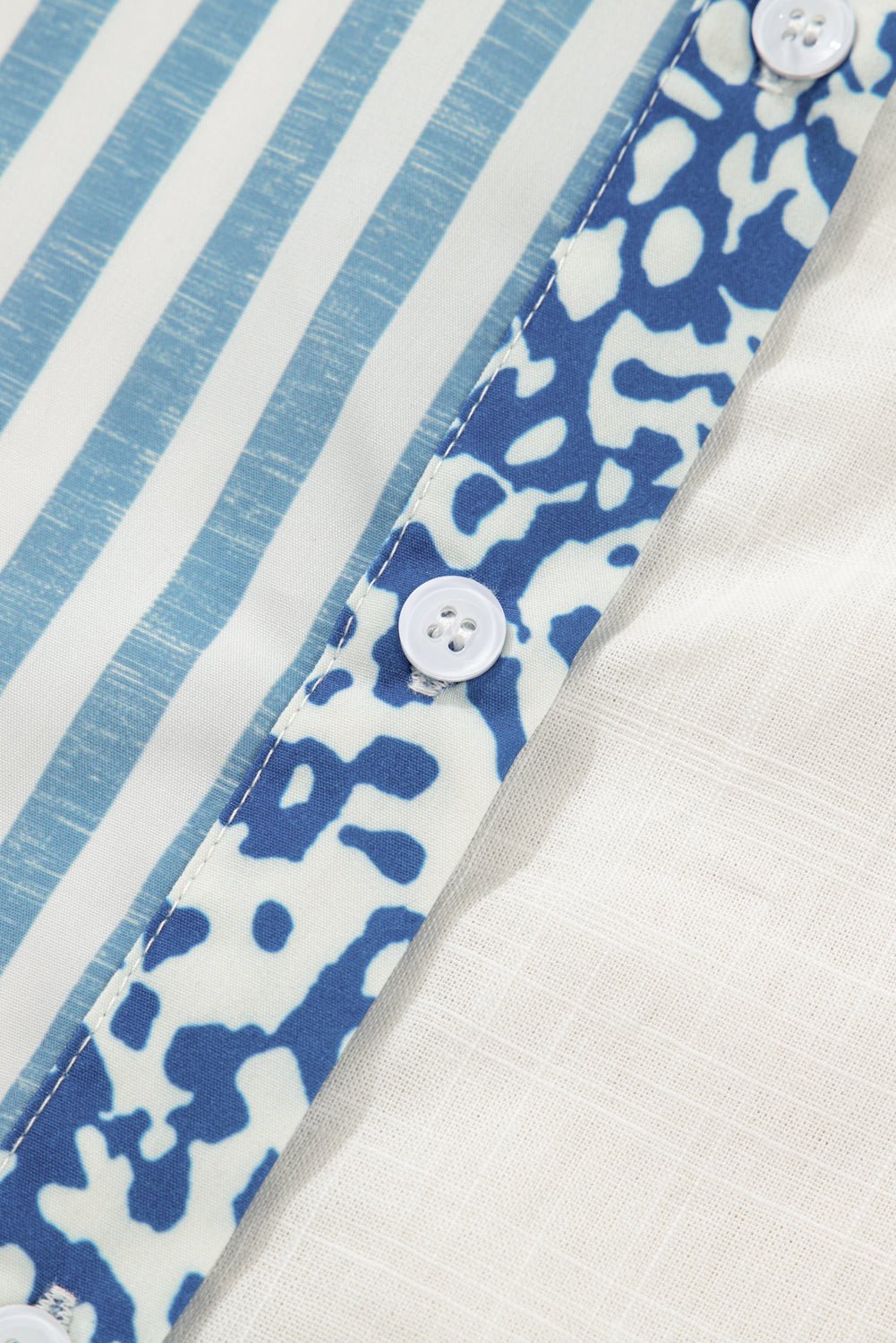 Sky Blue Leopard Striped Patchwork Casual Plus Shirt - MAD RUFFI