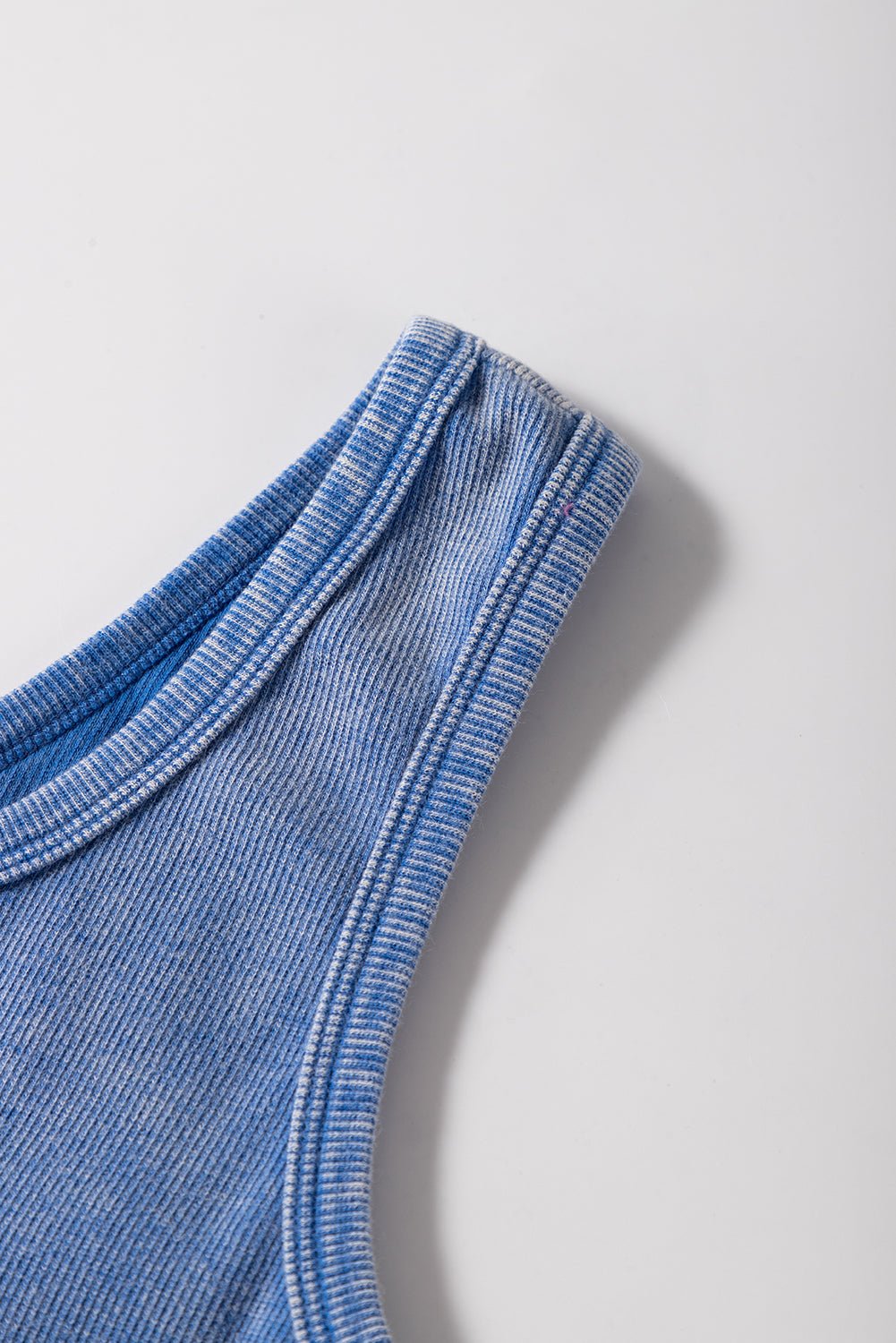 Sky Blue Mineral Wash Ribbed Notch Neck Tank Top - MAD RUFFI