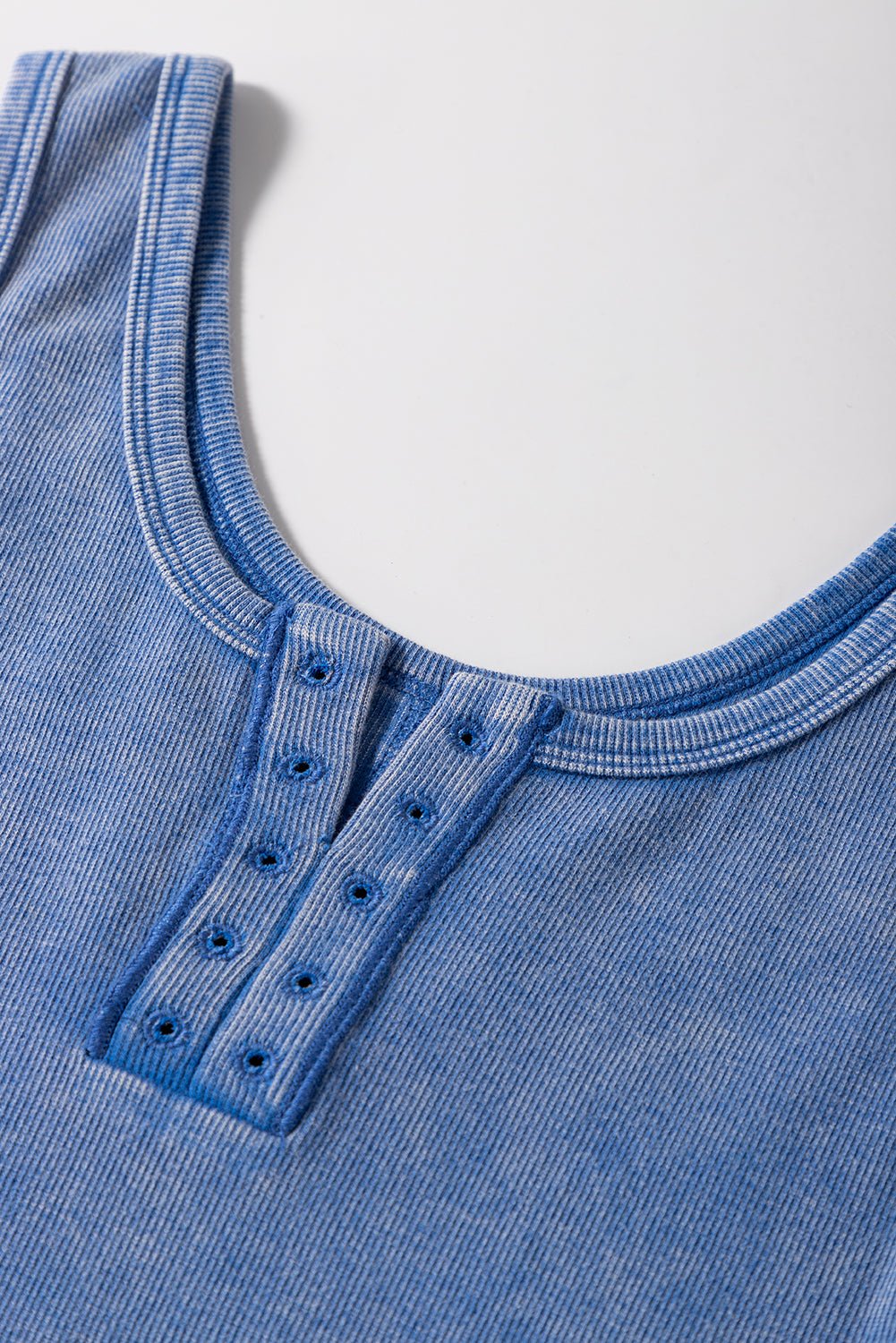 Sky Blue Mineral Wash Ribbed Notch Neck Tank Top - MAD RUFFI