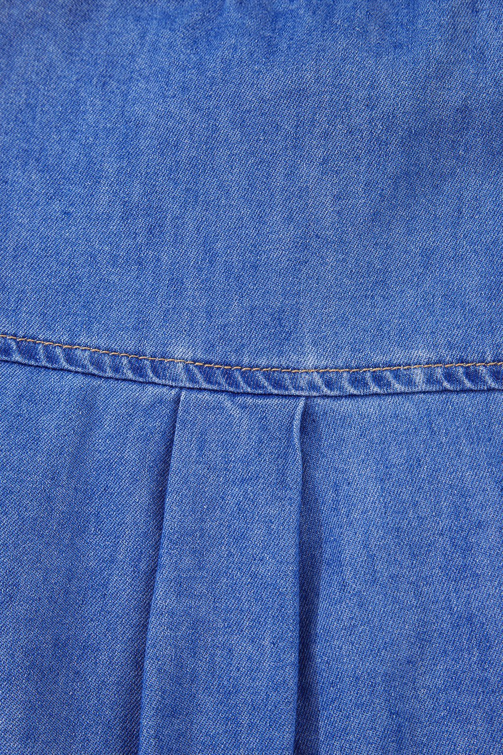 Sky Blue Mineral Wash Sleeveless Frill Button - Up Denim Shirt - MAD RUFFI