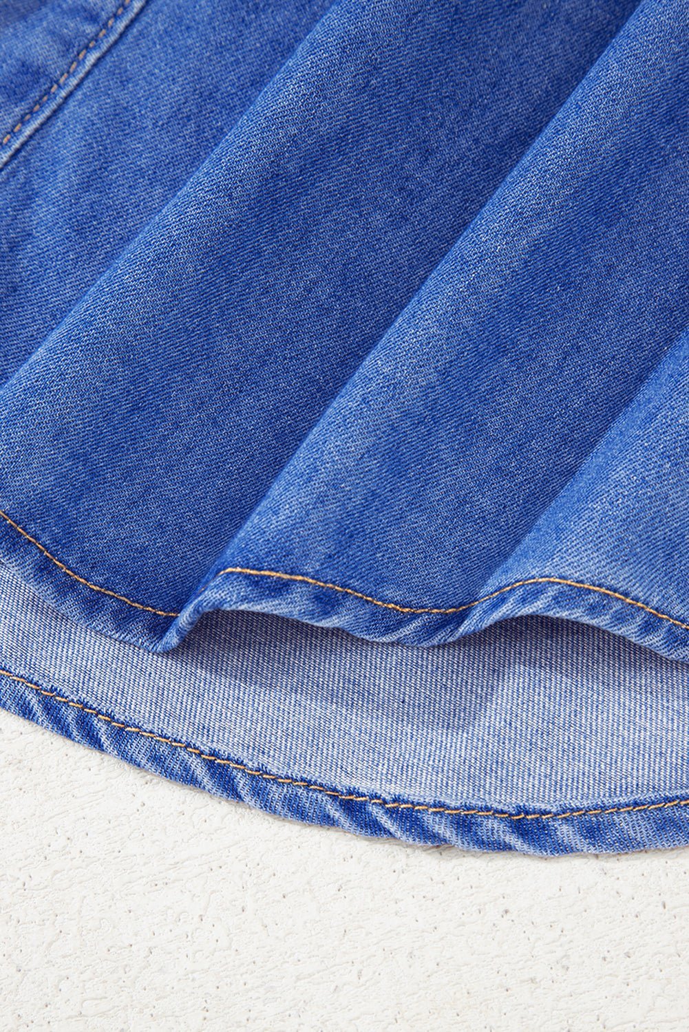 Sky Blue Mineral Wash Sleeveless Frill Button - Up Denim Shirt - MAD RUFFI