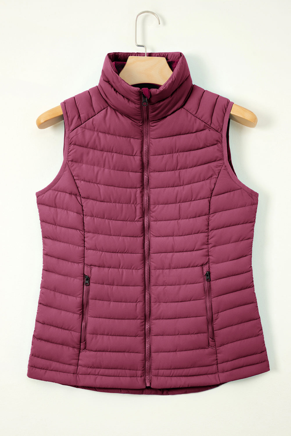 Sky Blue Plush Collared Quilted Zipped Puffer Vest - MAD RUFFI