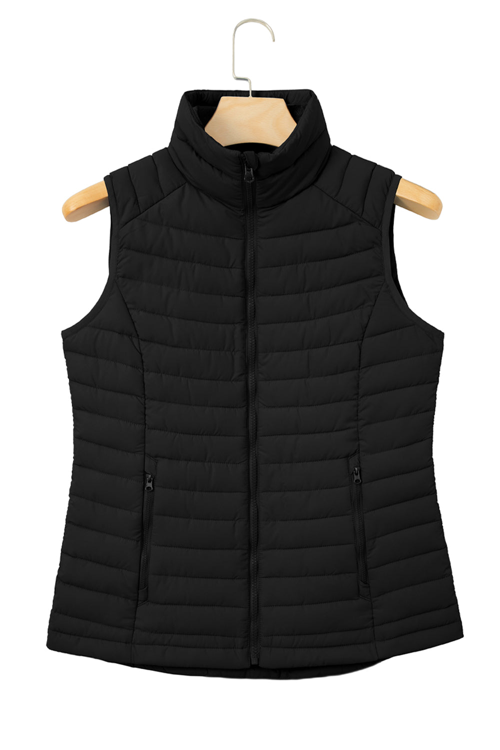 Sky Blue Plush Collared Quilted Zipped Puffer Vest - MAD RUFFI