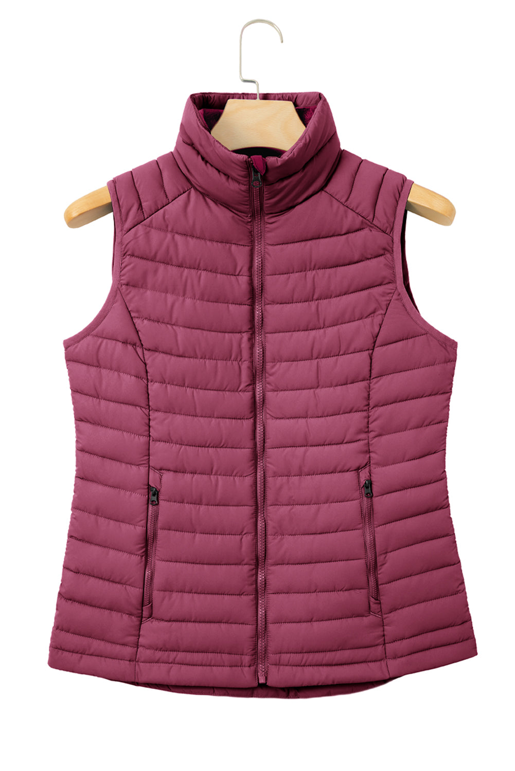 Sky Blue Plush Collared Quilted Zipped Puffer Vest - MAD RUFFI