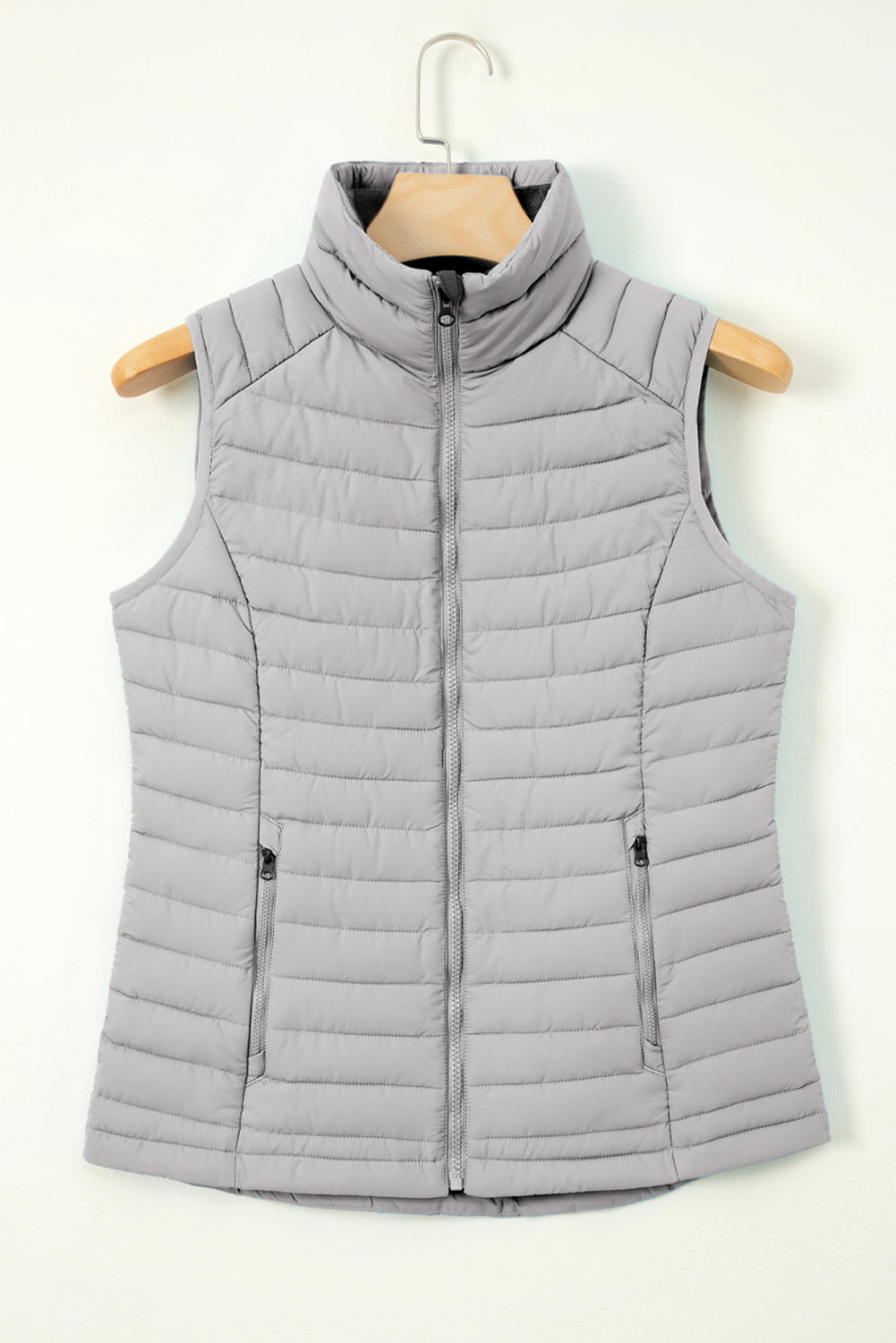 Sky Blue Plush Collared Quilted Zipped Puffer Vest - MAD RUFFI