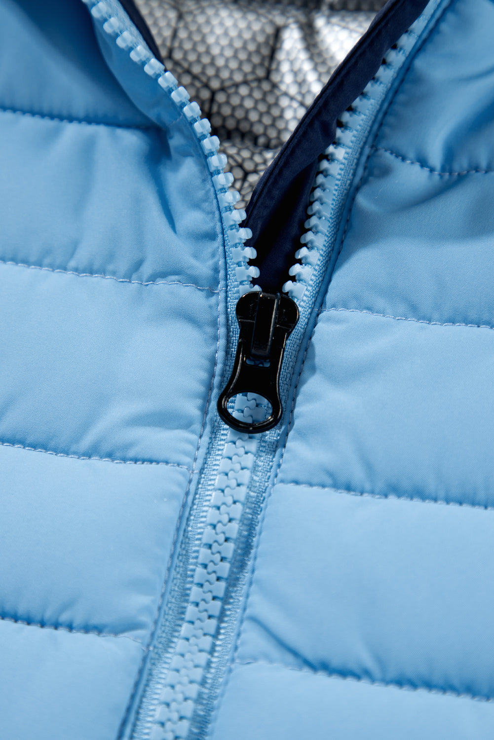 Sky Blue Plush Collared Quilted Zipped Puffer Vest - MAD RUFFI