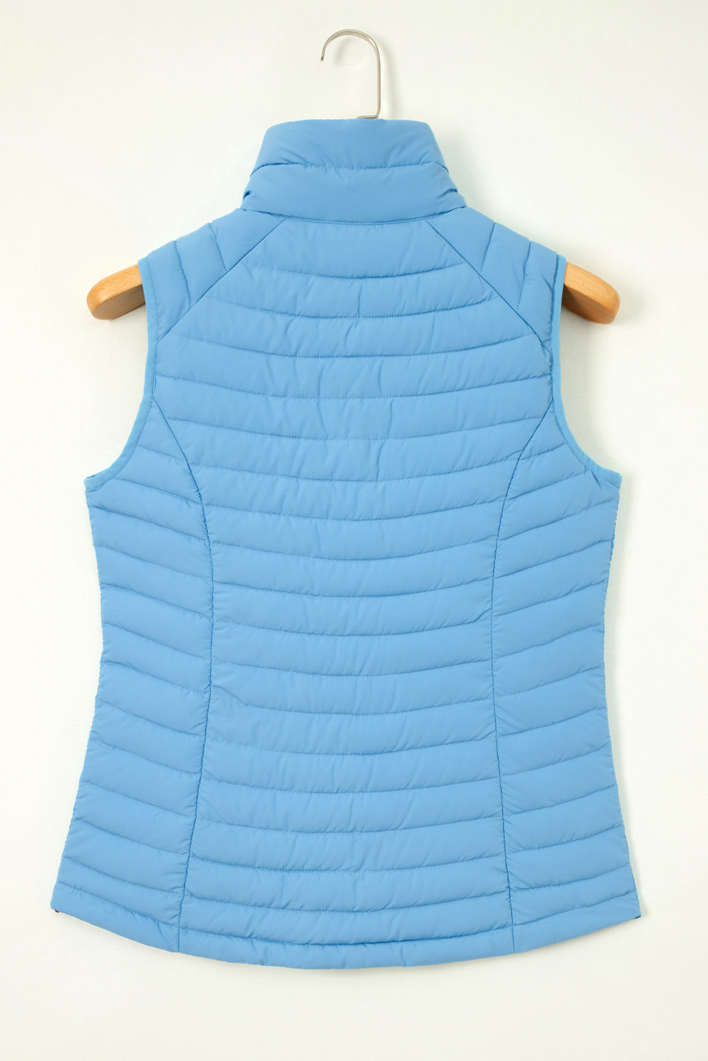 Sky Blue Plush Collared Quilted Zipped Puffer Vest - MAD RUFFI