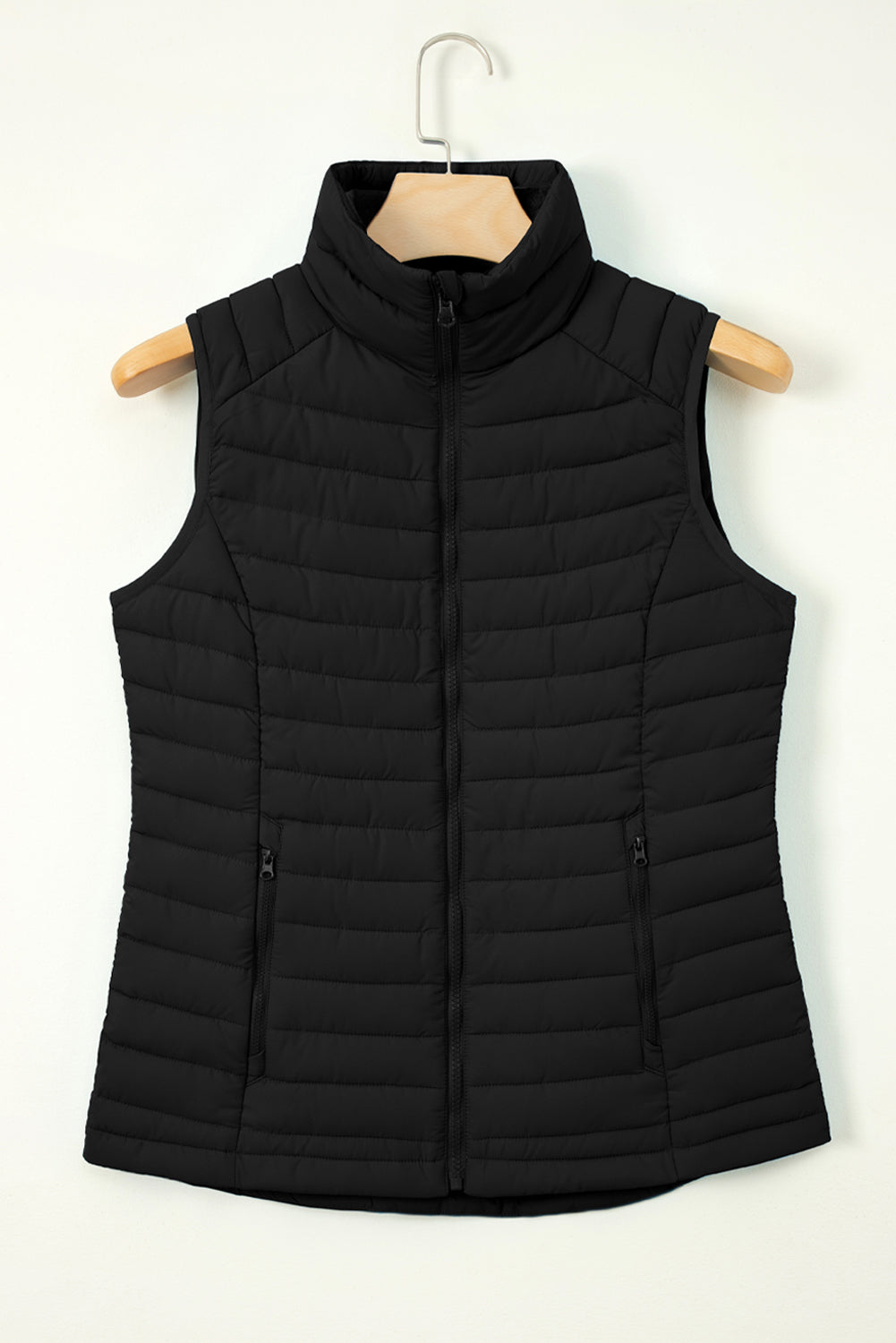 Sky Blue Plush Collared Quilted Zipped Puffer Vest - MAD RUFFI