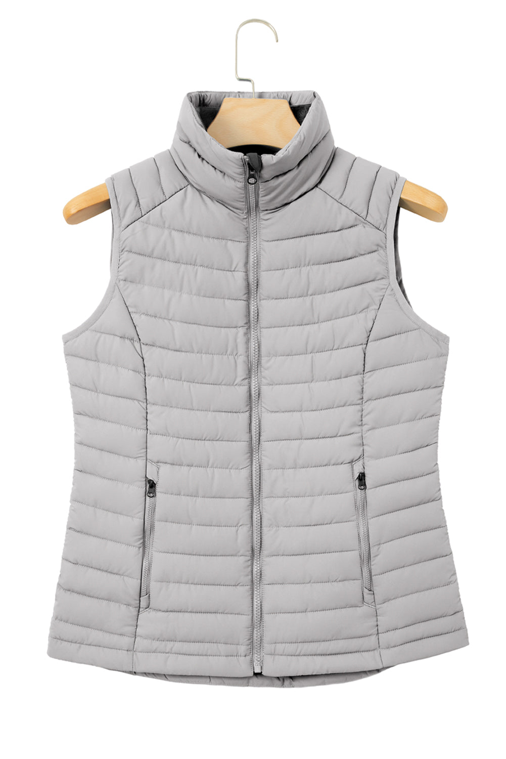 Sky Blue Plush Collared Quilted Zipped Puffer Vest - MAD RUFFI