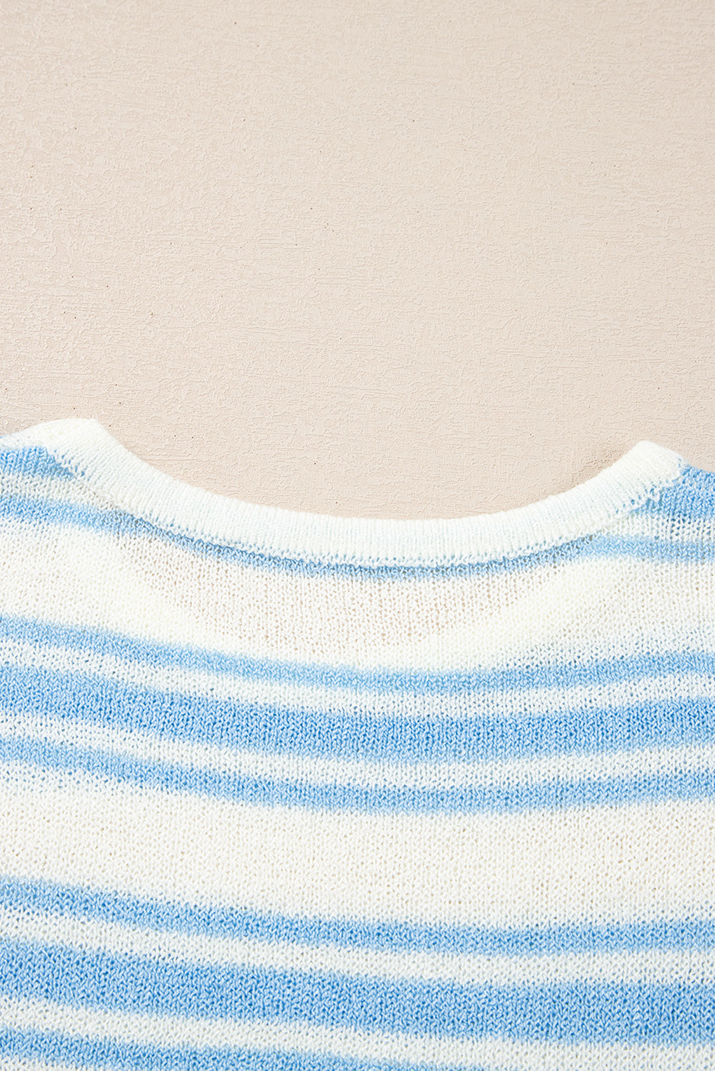 Sky Blue Stripe Boxy Fit Wide Sleeve Knit T Shirt - MAD RUFFI