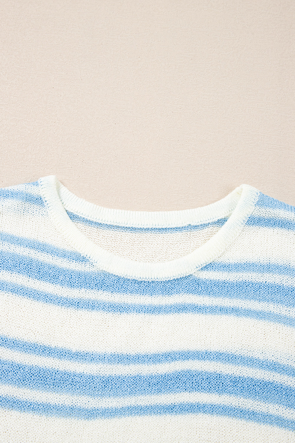 Sky Blue Stripe Boxy Fit Wide Sleeve Knit T Shirt - MAD RUFFI