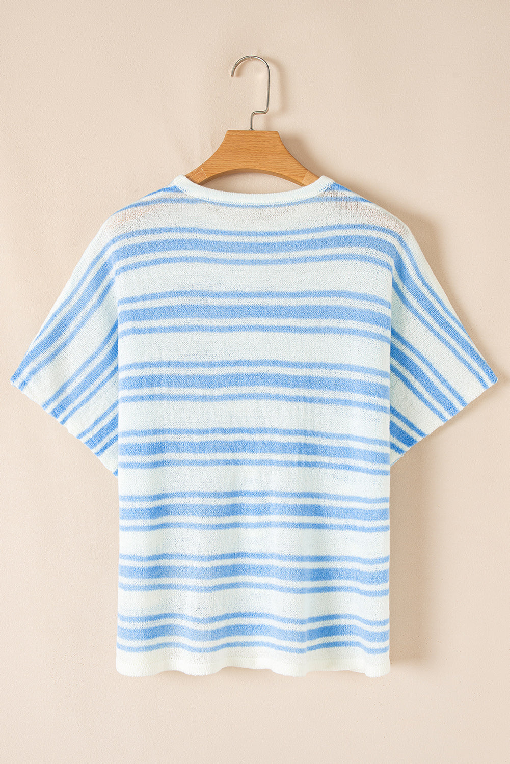 Sky Blue Stripe Boxy Fit Wide Sleeve Knit T Shirt - MAD RUFFI