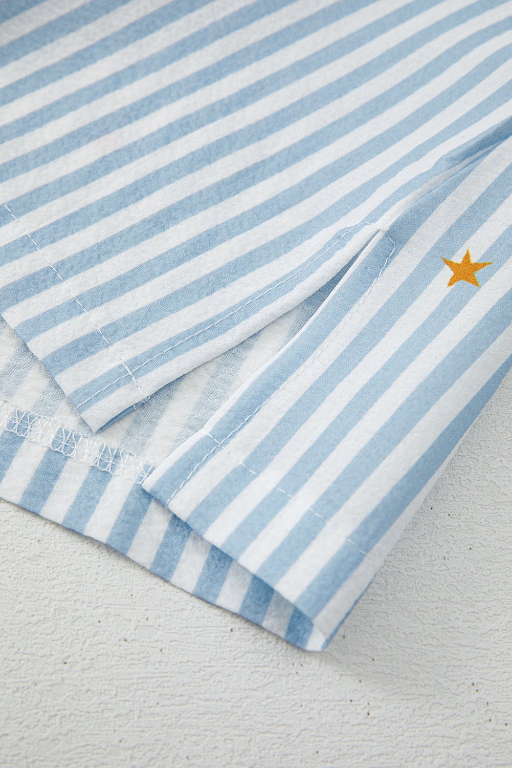 Sky Blue Stripe Button Up Lapel Collared Top and Shorts Set - MAD RUFFI