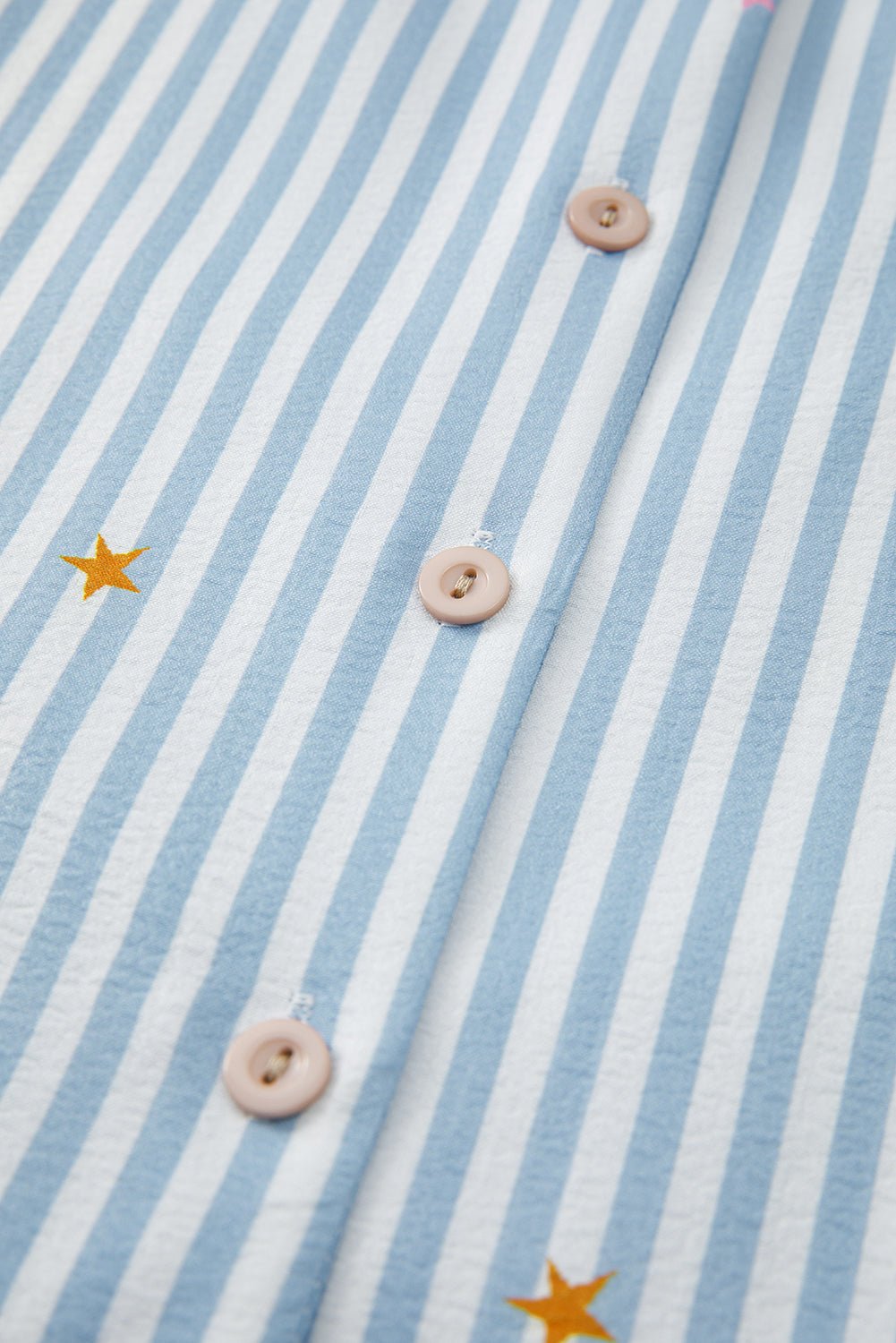 Sky Blue Stripe Button Up Lapel Collared Top and Shorts Set - MAD RUFFI