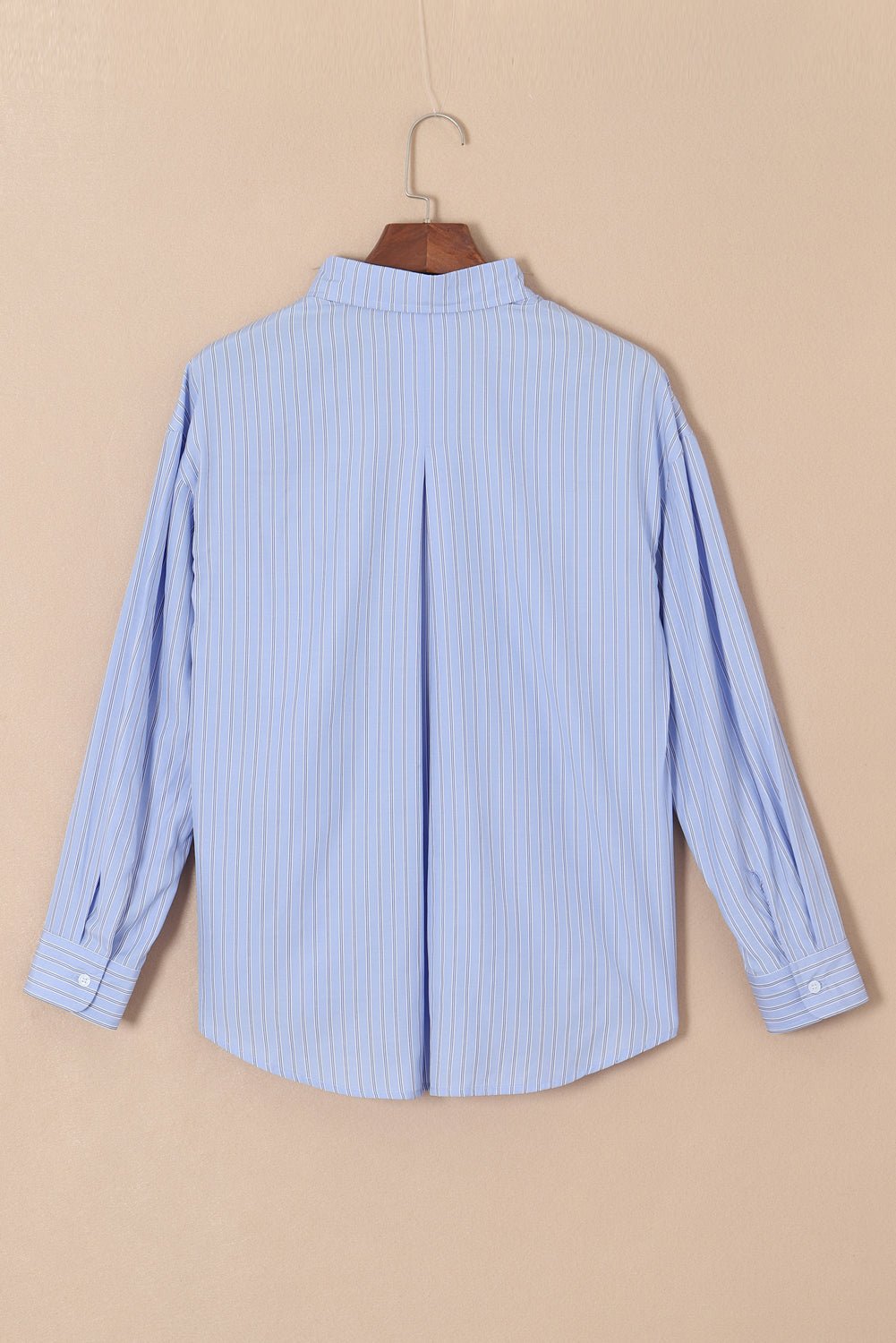 Sky Blue Stripe Button Up Oversized Casual Shirt - MAD RUFFI
