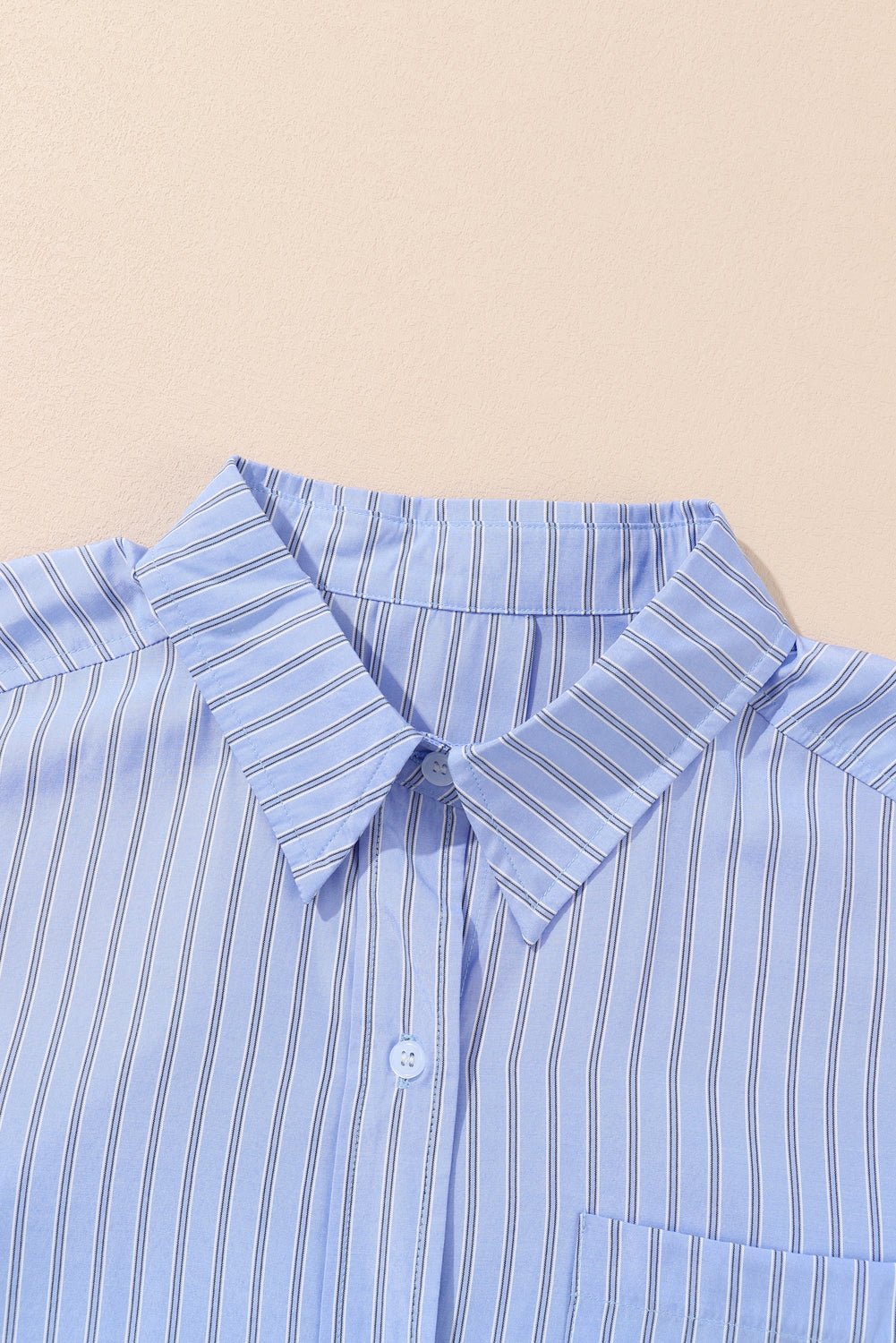 Sky Blue Stripe Button Up Oversized Casual Shirt - MAD RUFFI