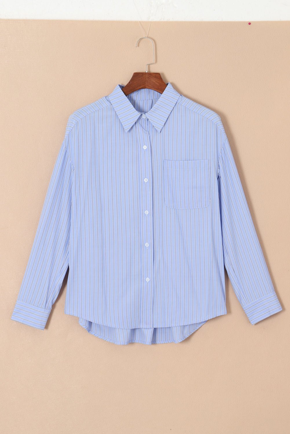 Sky Blue Stripe Button Up Oversized Casual Shirt - MAD RUFFI