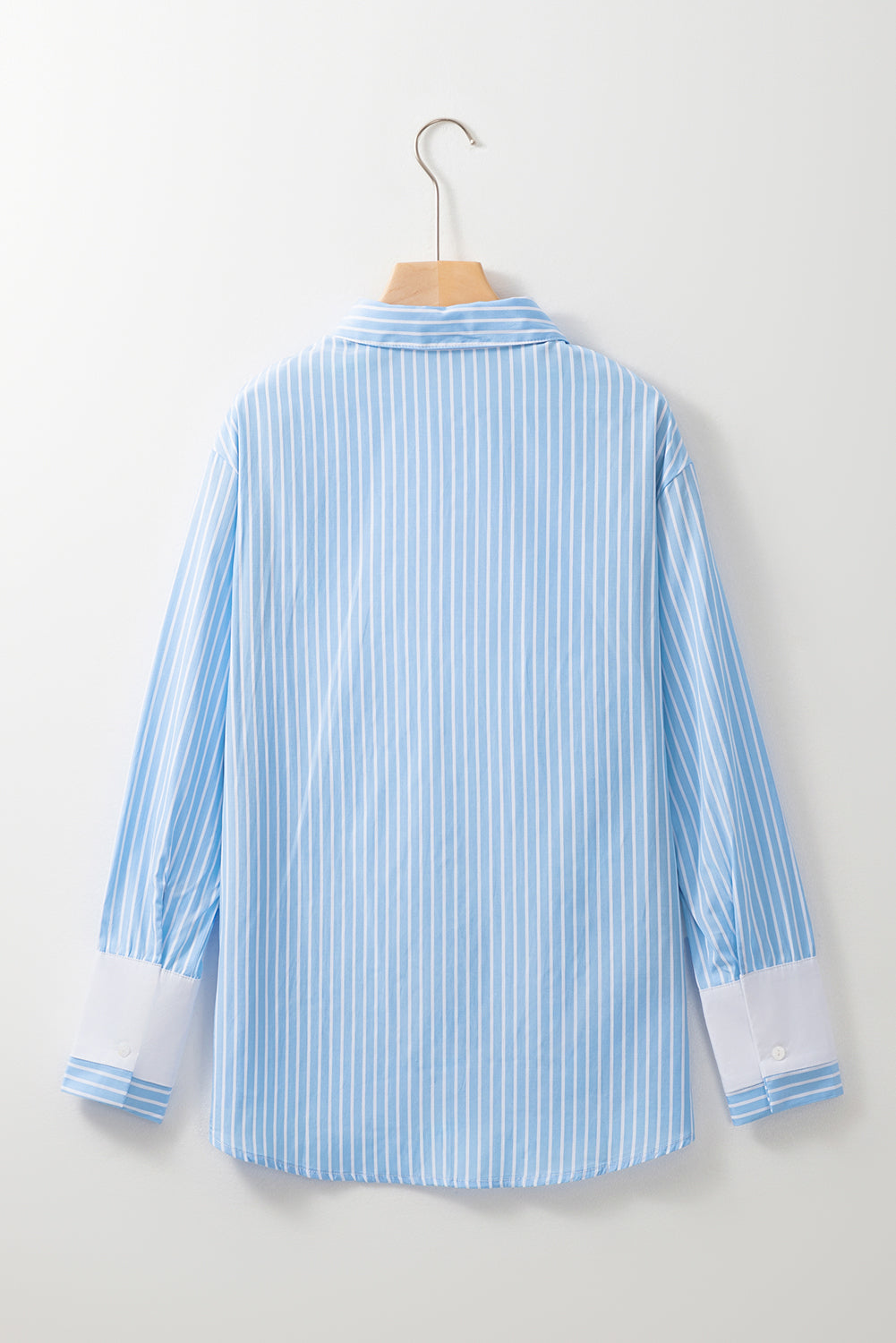 Sky Blue Stripe Contrast Patch Pocket Casual Shirt - MAD RUFFI