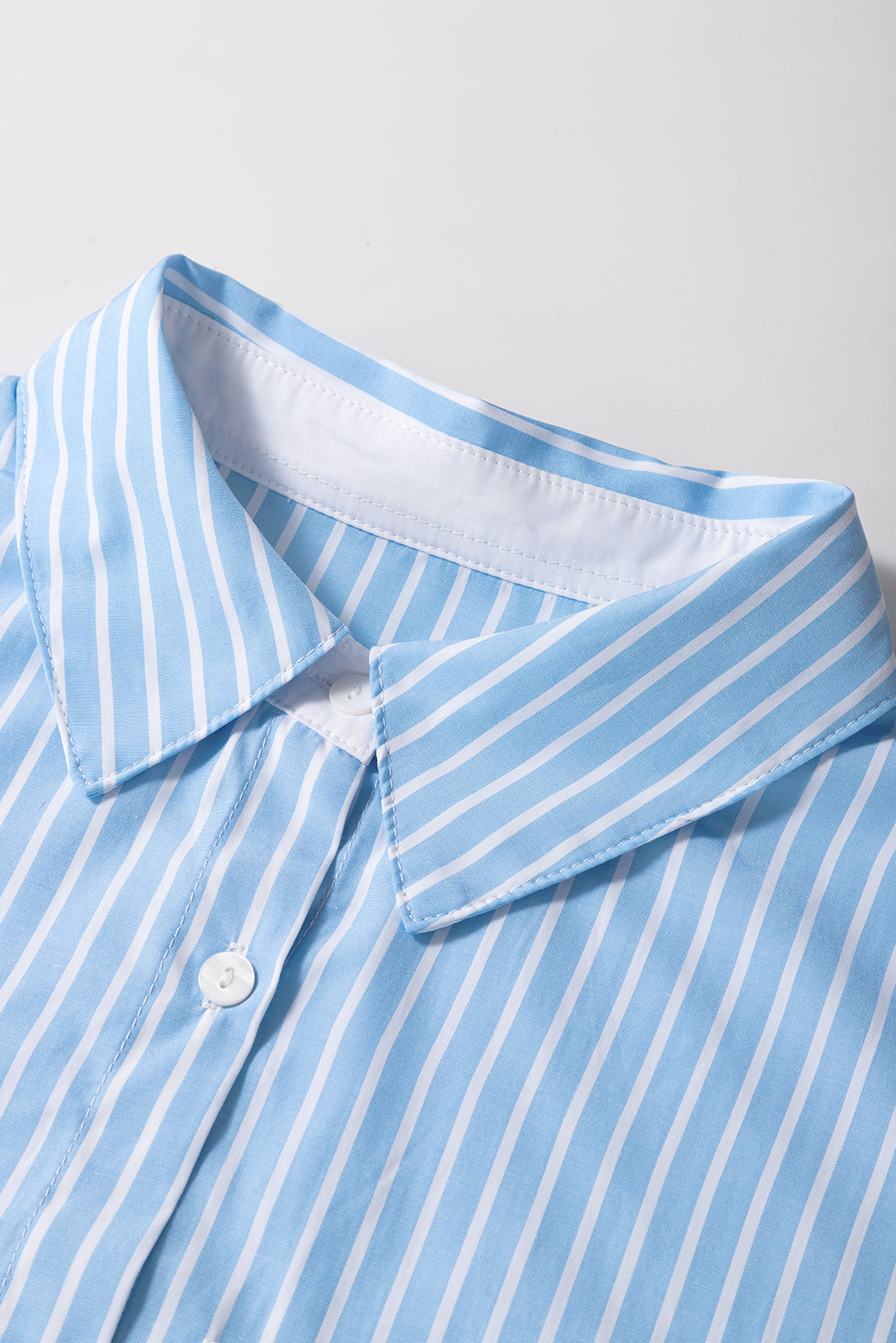 Sky Blue Stripe Contrast Patch Pocket Casual Shirt - MAD RUFFI