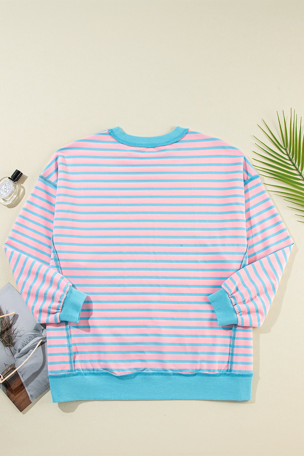 Sky Blue Stripe Contrast Trim High Low Tunic Sweatshirt - MAD RUFFI