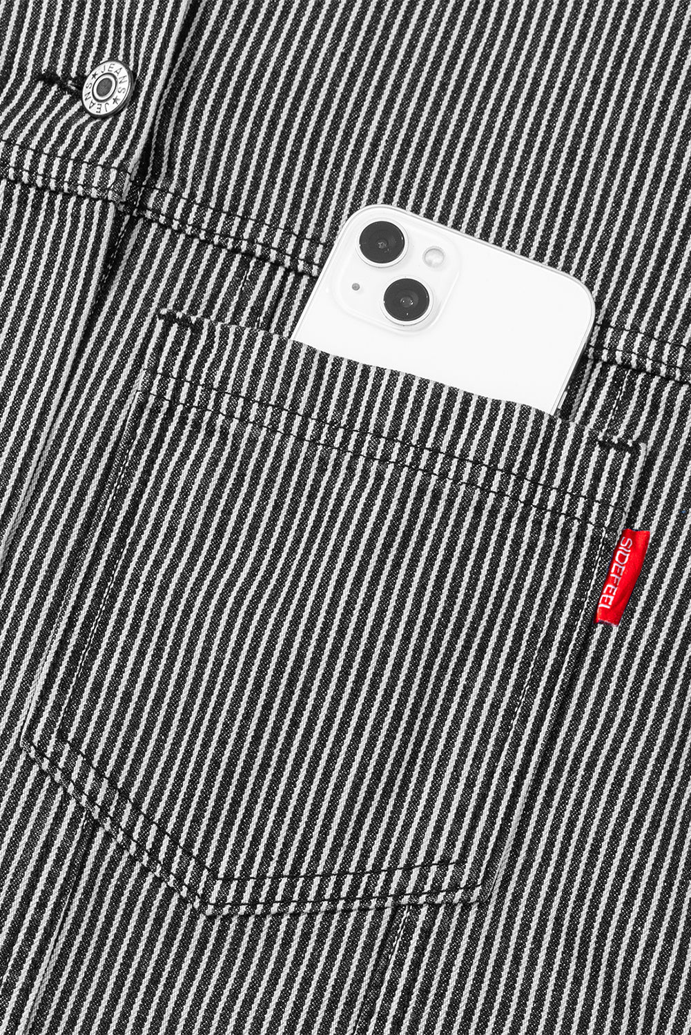 Sky Blue Stripe Washed Oversized Pocketed Denim Jacket - MAD RUFFI