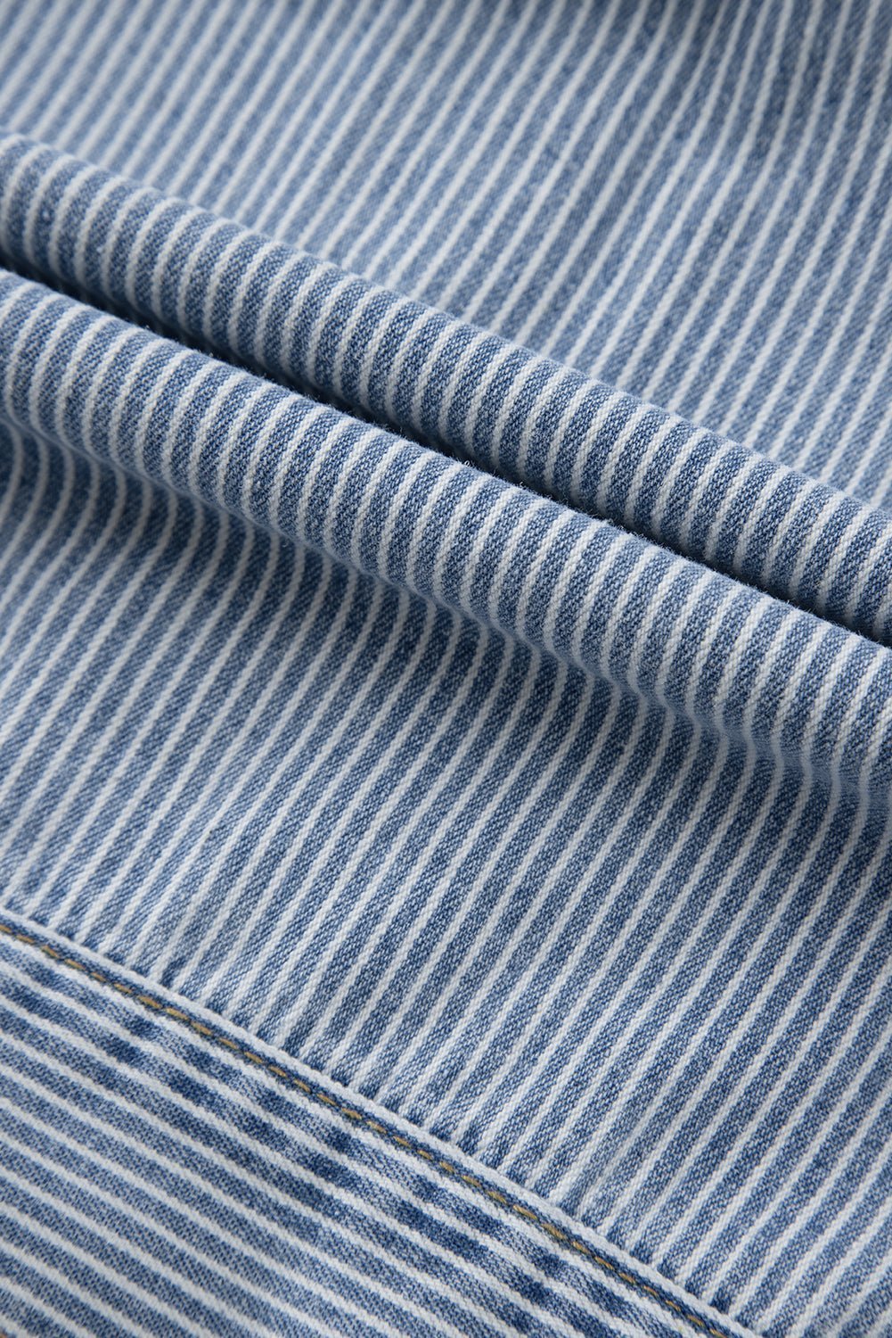 Sky Blue Stripe Washed Oversized Pocketed Denim Jacket - MAD RUFFI