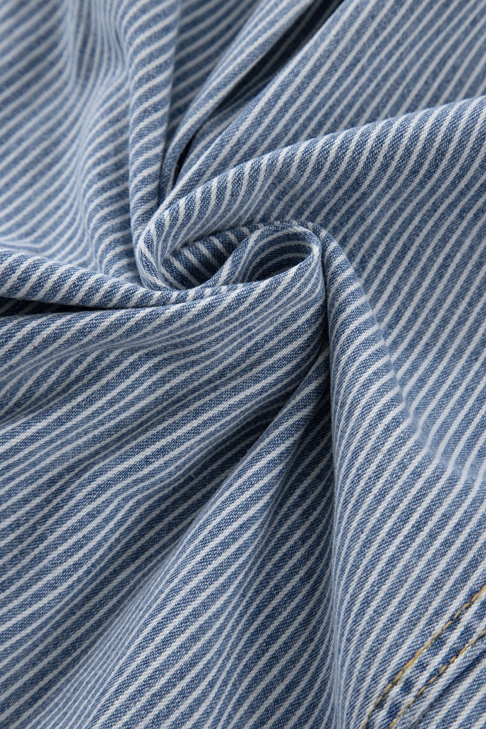 Sky Blue Stripe Washed Oversized Pocketed Denim Jacket - MAD RUFFI