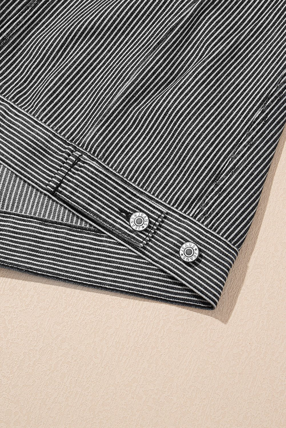 Sky Blue Stripe Washed Oversized Pocketed Denim Jacket - MAD RUFFI