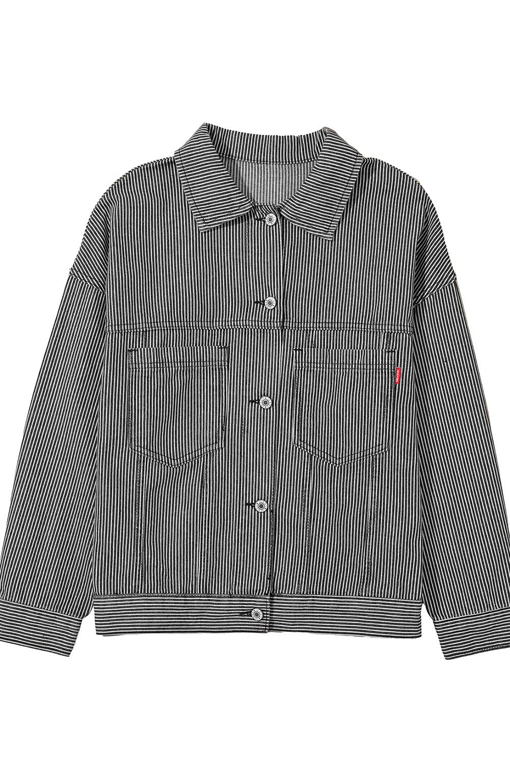 Sky Blue Stripe Washed Oversized Pocketed Denim Jacket - MAD RUFFI