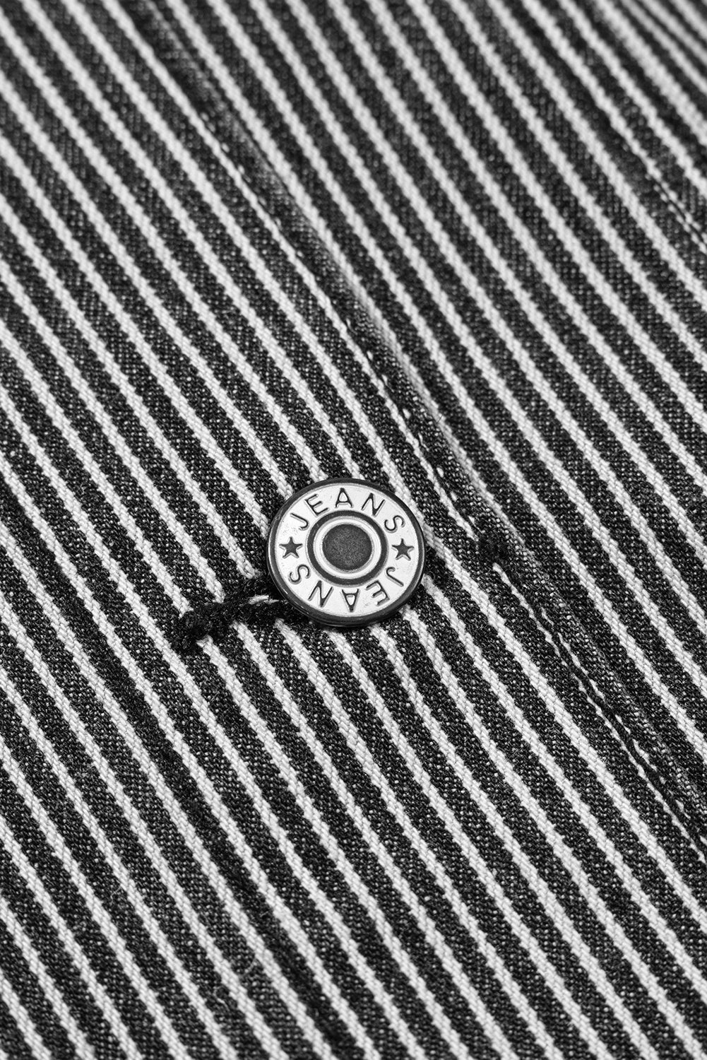 Sky Blue Stripe Washed Oversized Pocketed Denim Jacket - MAD RUFFI