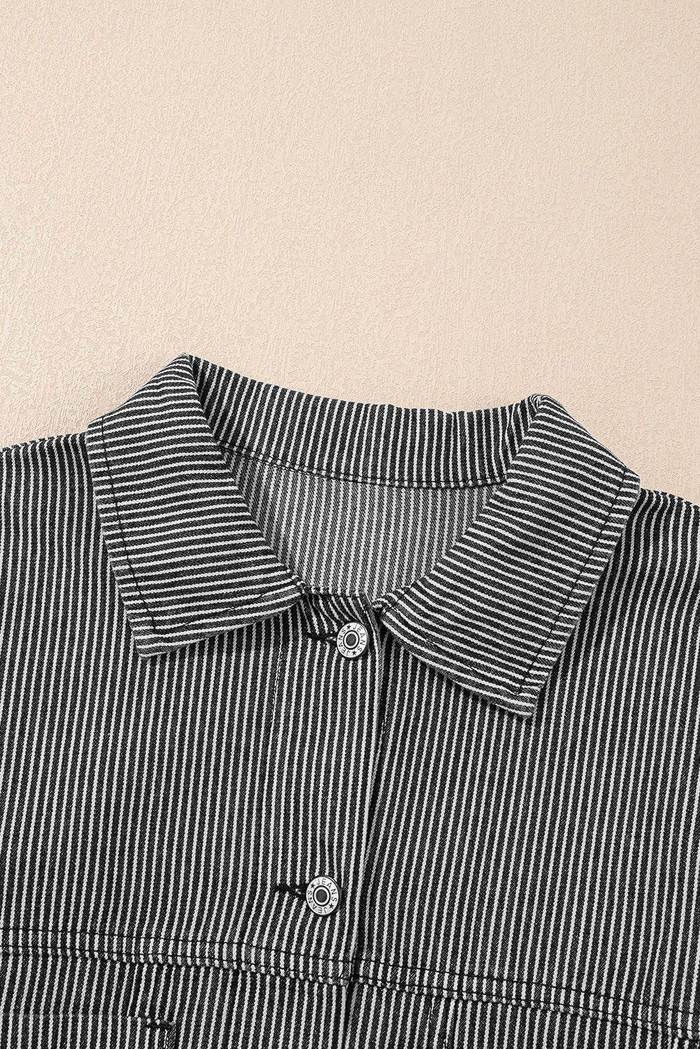 Sky Blue Stripe Washed Oversized Pocketed Denim Jacket - MAD RUFFI