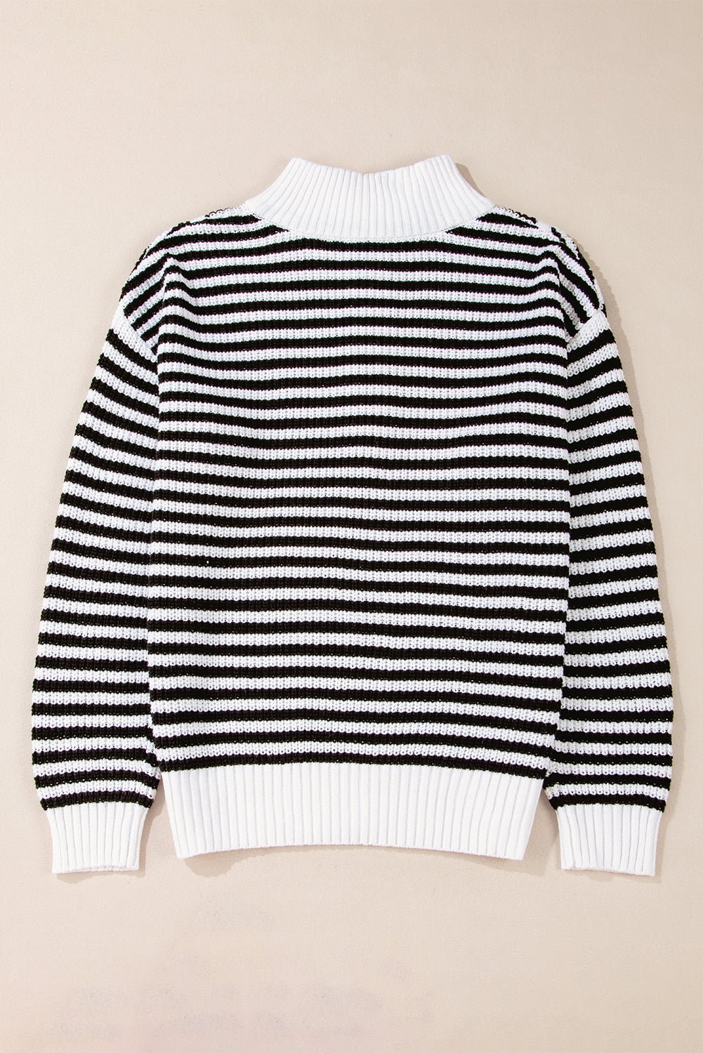 Sky Blue Stripe Zip up Collar Drop Sleeve Sweater - MAD RUFFI