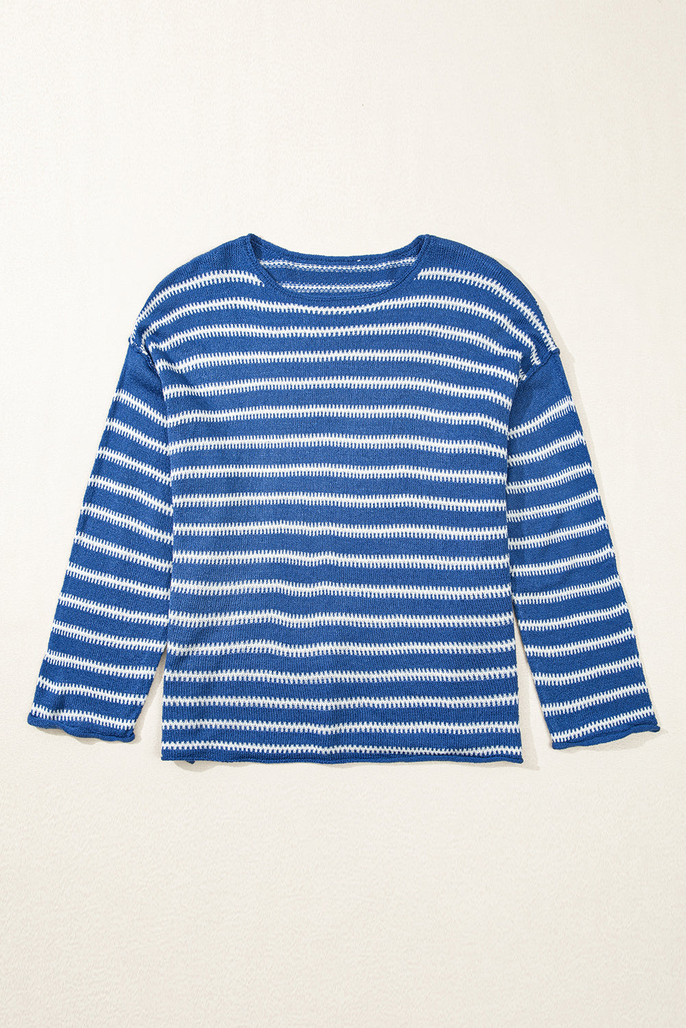 Sky Blue Striped Drop Shoulder Plus Size Sweater - Plus Size Sweaters&Cardigans