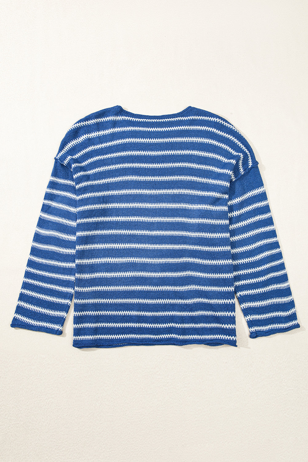 Sky Blue Striped Drop Shoulder Plus Size Sweater - Plus Size Sweaters&Cardigans