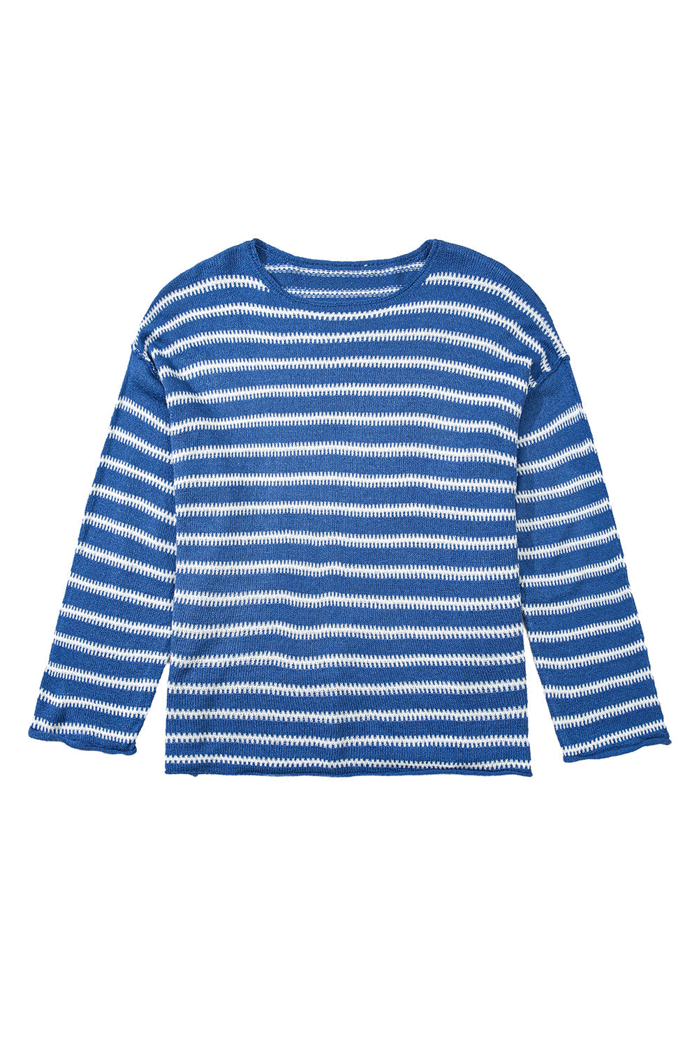 Sky Blue Striped Drop Shoulder Plus Size Sweater - Plus Size Sweaters&Cardigans