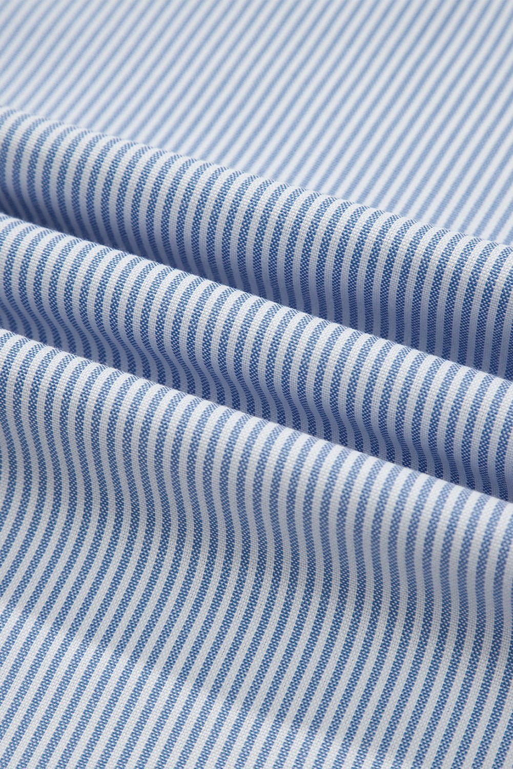 Sky Blue Striped Lace Floral Applique Puff Sleeve Blouse - MAD RUFFI