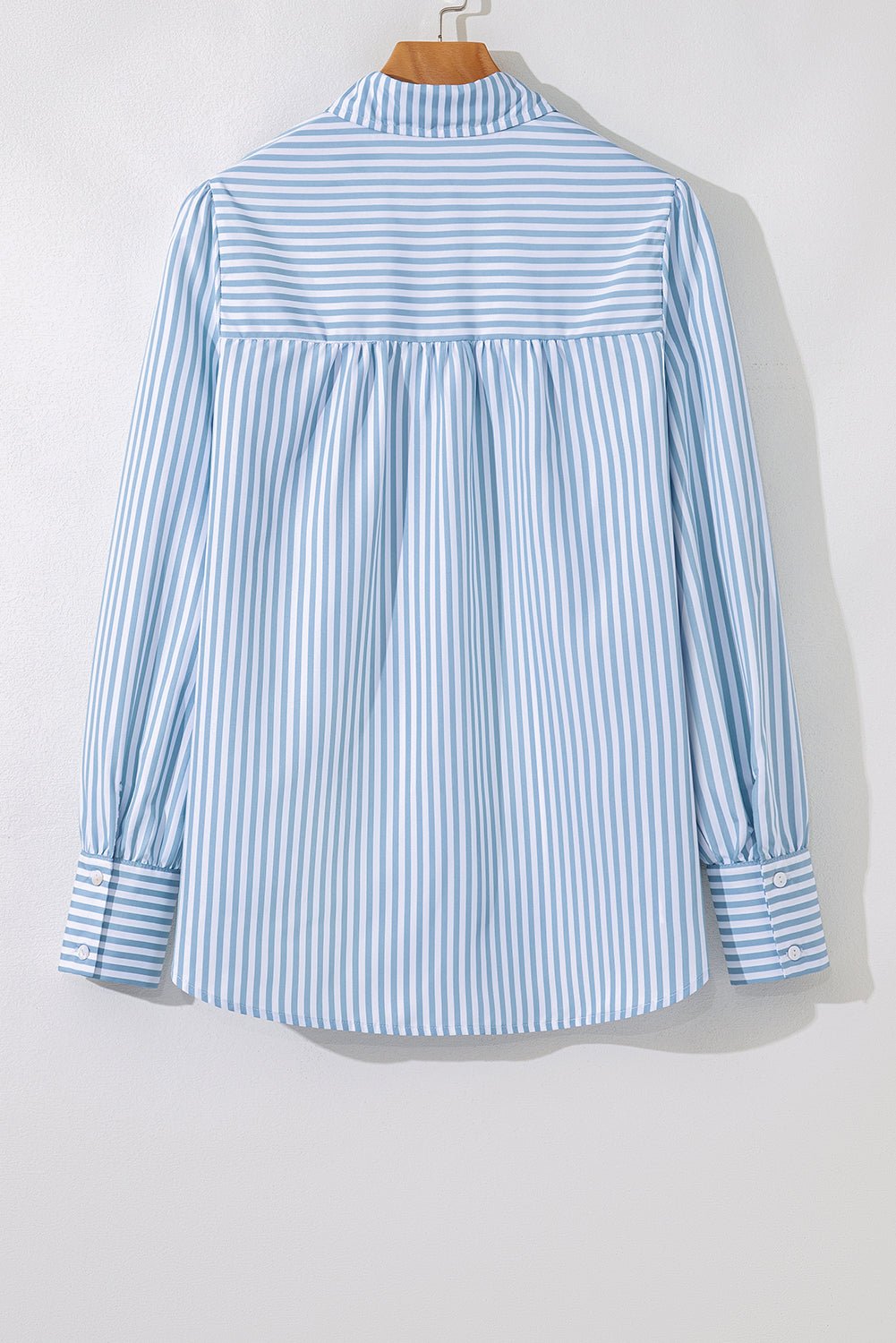 Sky Blue Striped Smocked Long Sleeve Quarter Button Shirt - MAD RUFFI
