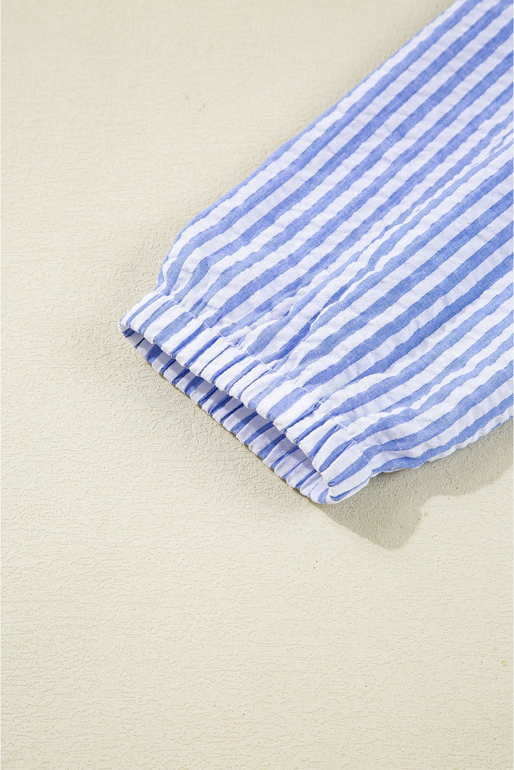 Sky Blue Striped Textured Bracelet Sleeve Tiered Mini Dress - MAD RUFFI