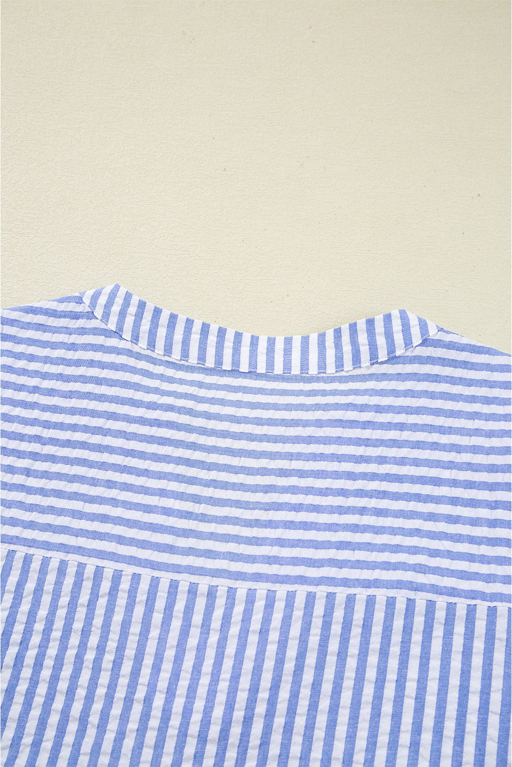 Sky Blue Striped Textured Bracelet Sleeve Tiered Mini Dress - MAD RUFFI