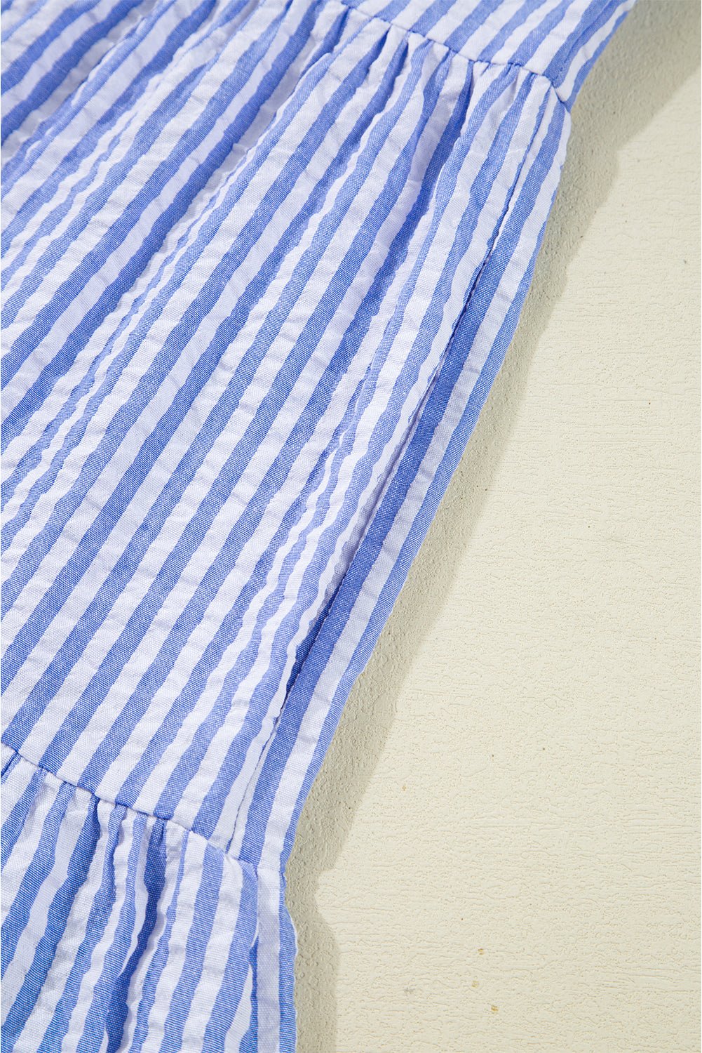 Sky Blue Striped Textured Bracelet Sleeve Tiered Mini Dress - MAD RUFFI