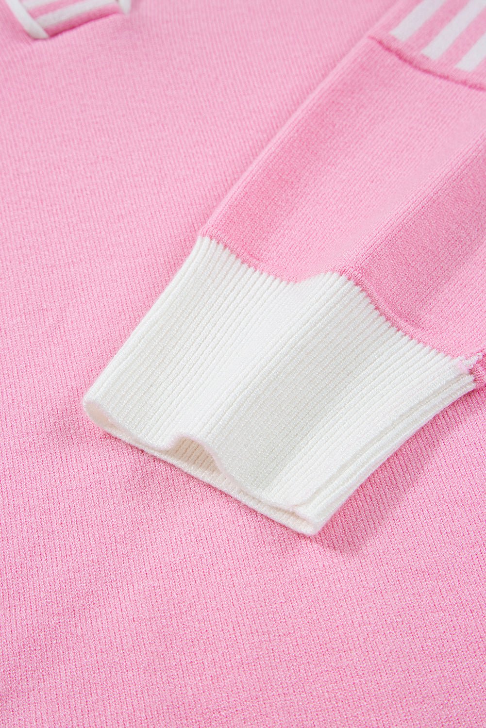 Sky Blue Striped V Neck Collared Colorblock Patchwork Sweater - MAD RUFFI