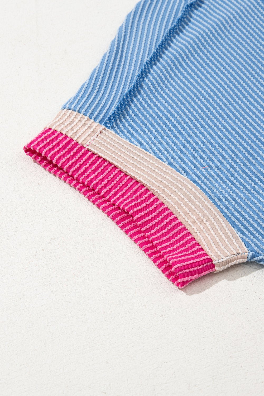 Sky Blue Textured Colorblock Round Neck T Shirt - MAD RUFFI