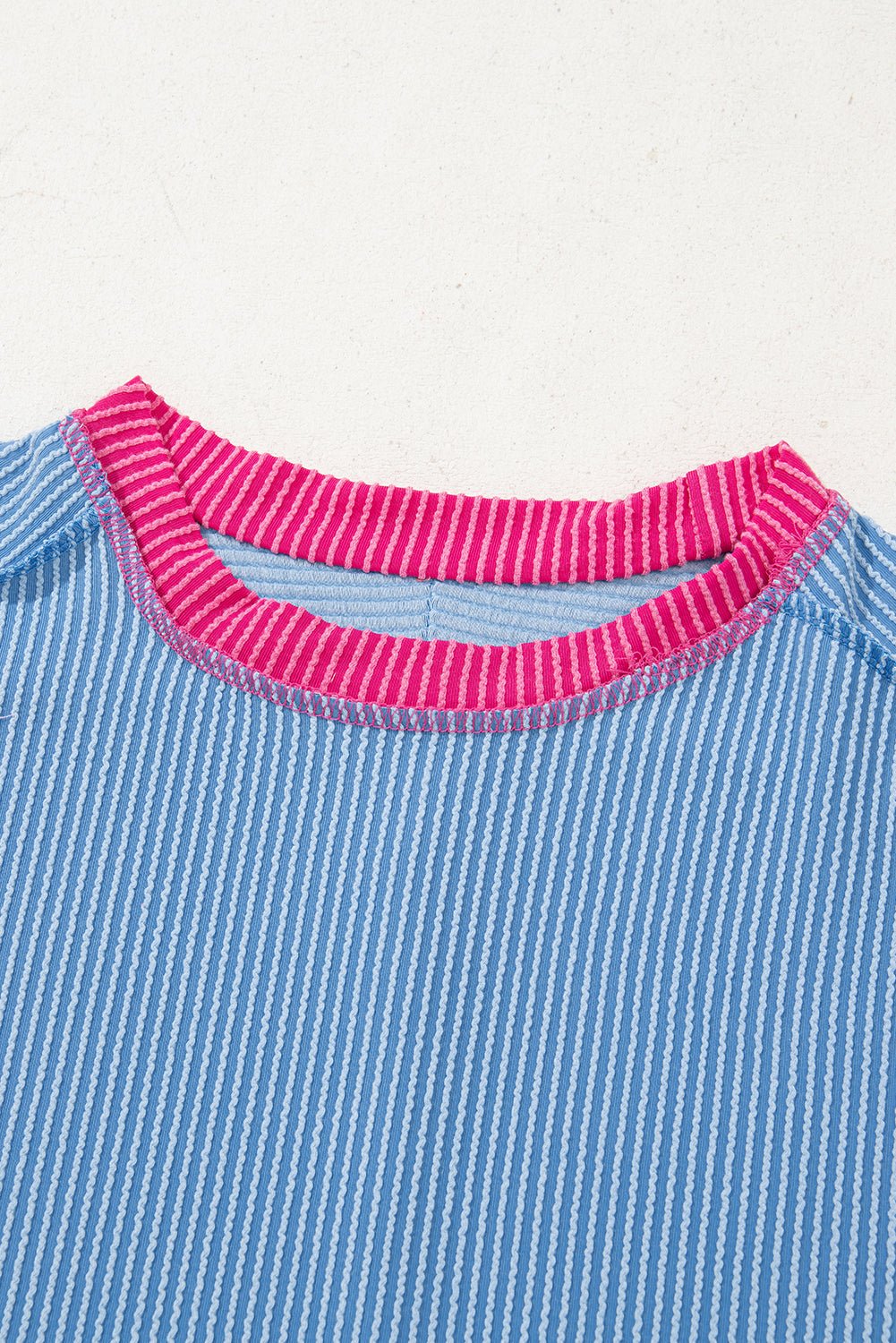 Sky Blue Textured Colorblock Round Neck T Shirt - MAD RUFFI