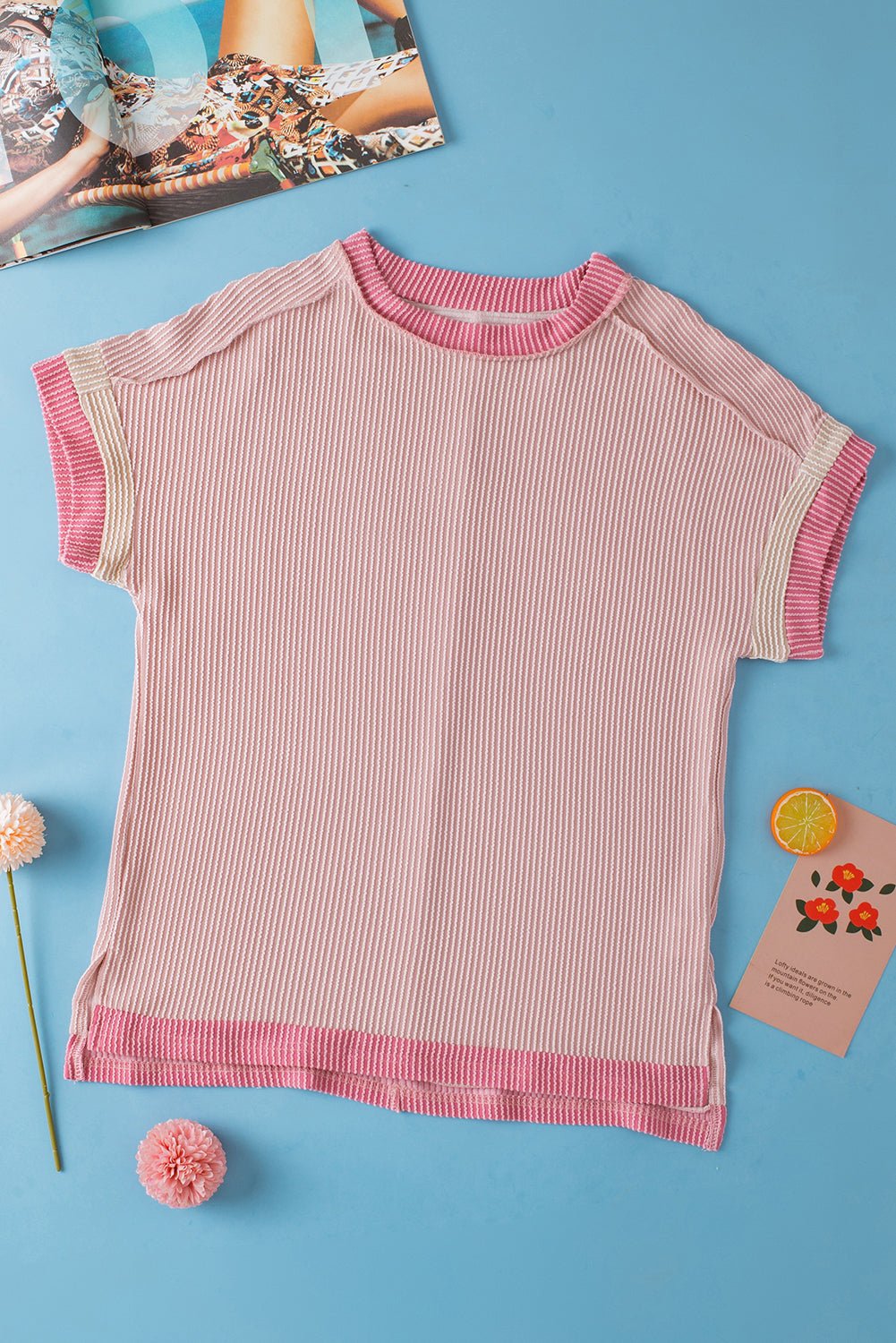 Sky Blue Textured Colorblock Round Neck T Shirt - MAD RUFFI