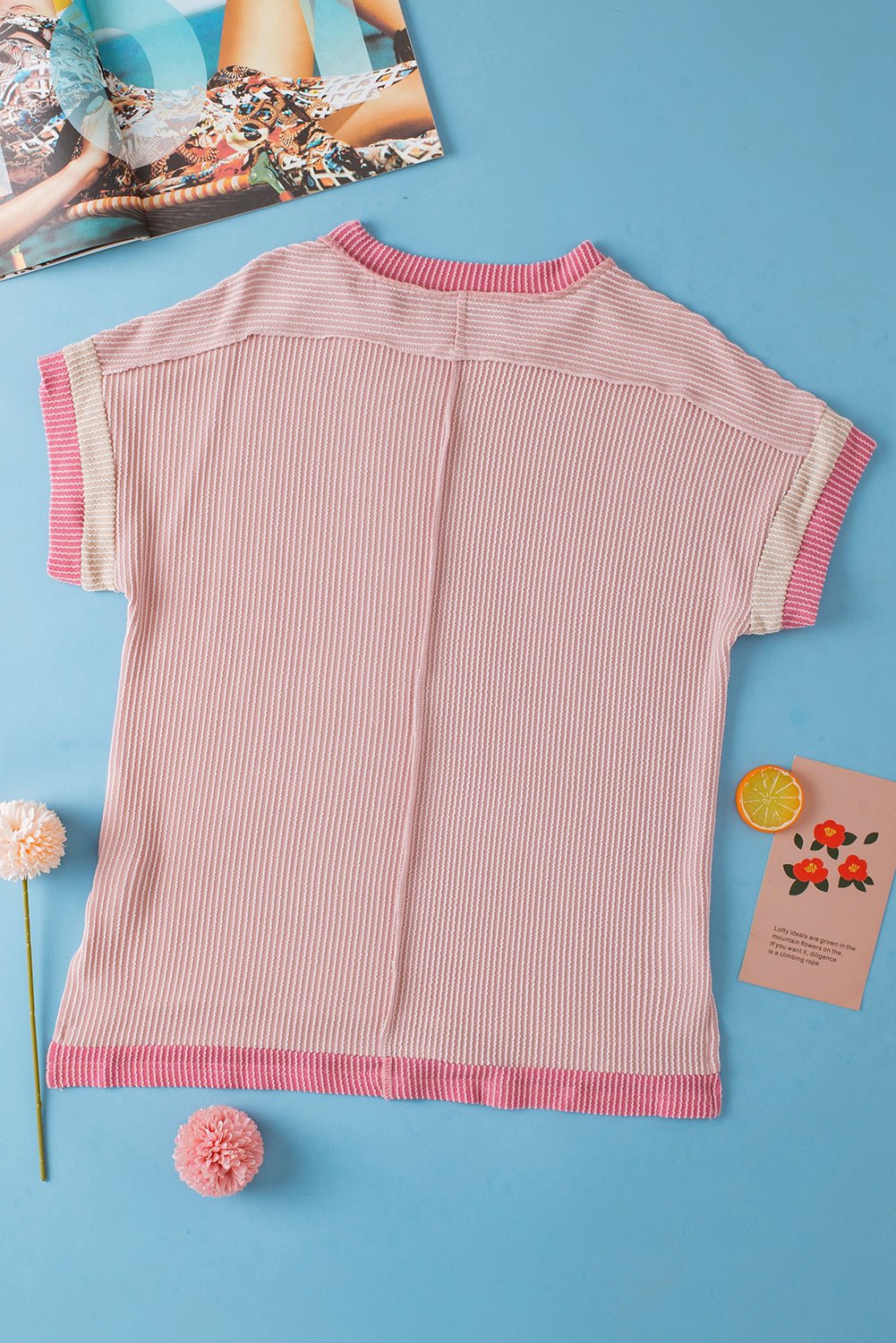 Sky Blue Textured Colorblock Round Neck T Shirt - MAD RUFFI