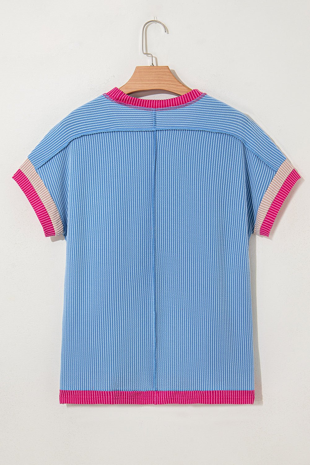 Sky Blue Textured Colorblock Round Neck T Shirt - MAD RUFFI