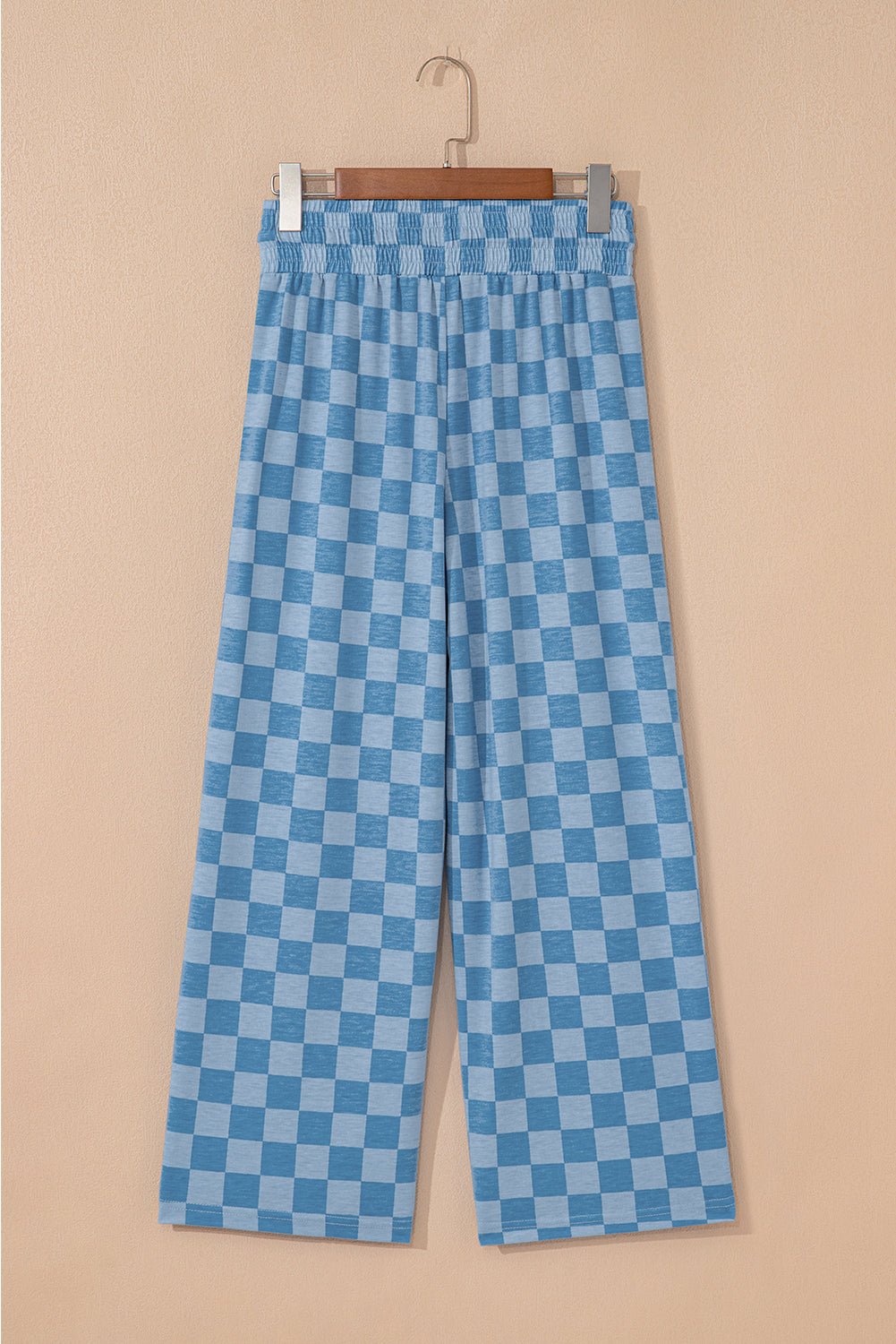 sky blue tie elastic waist checkered loose pants - MAD RUFFI